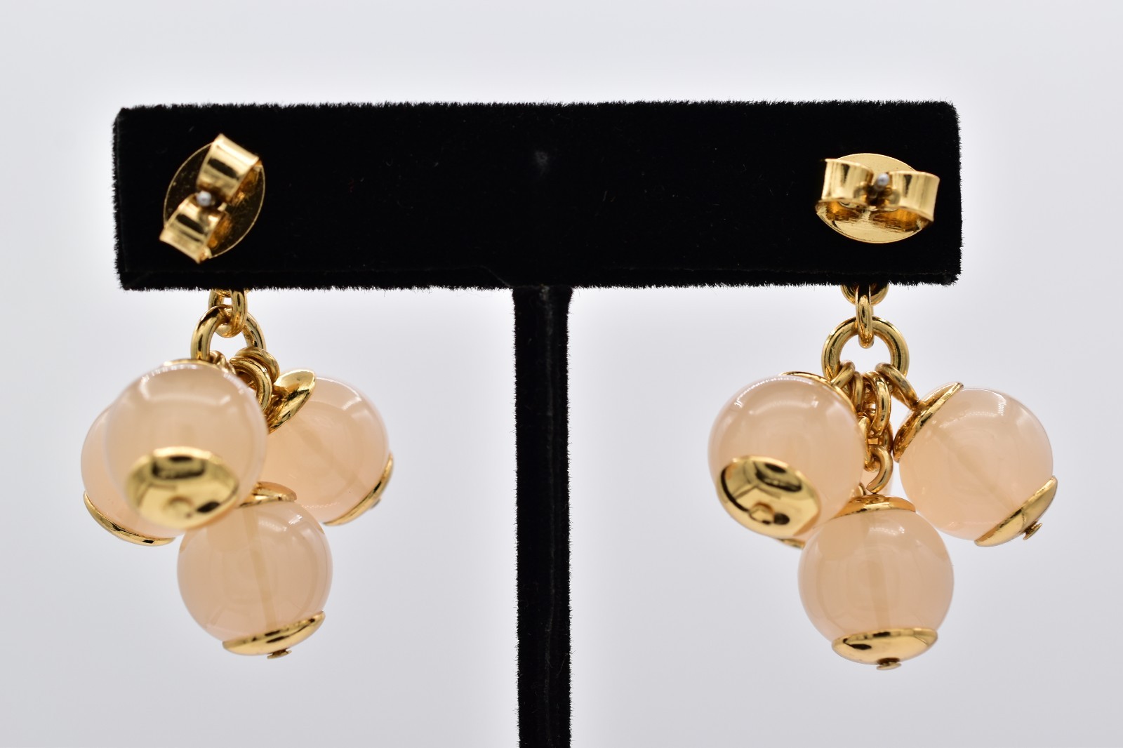 J.Crew Peach Beaded Cabochon Cluster Earrings Gold Tone Drop Dangle Signed BinAI