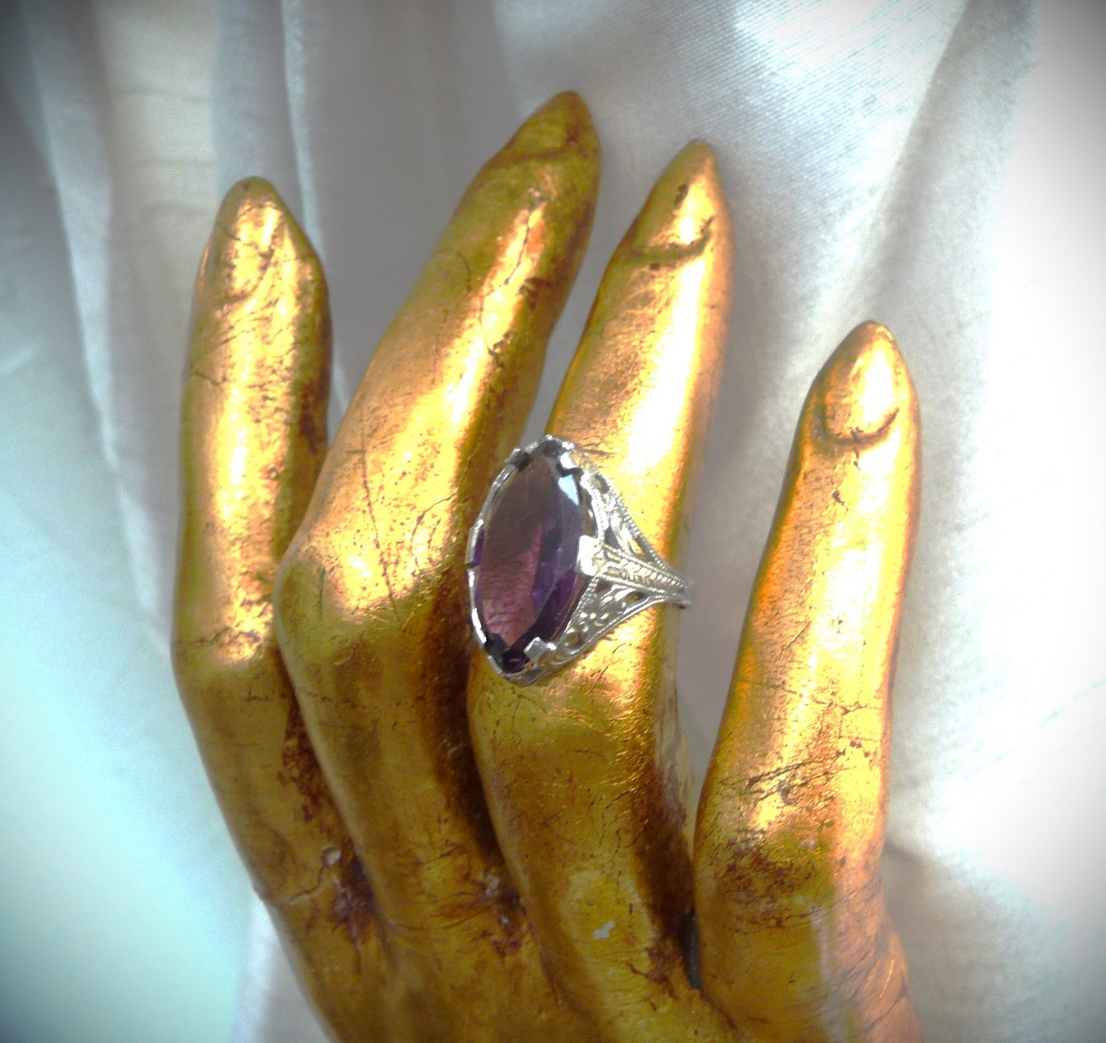 AMAZING ANTIQUE OSTBY BARTON TITANIC ORNAMENTAL STERLING AMETHYST GEMSTONE RING!