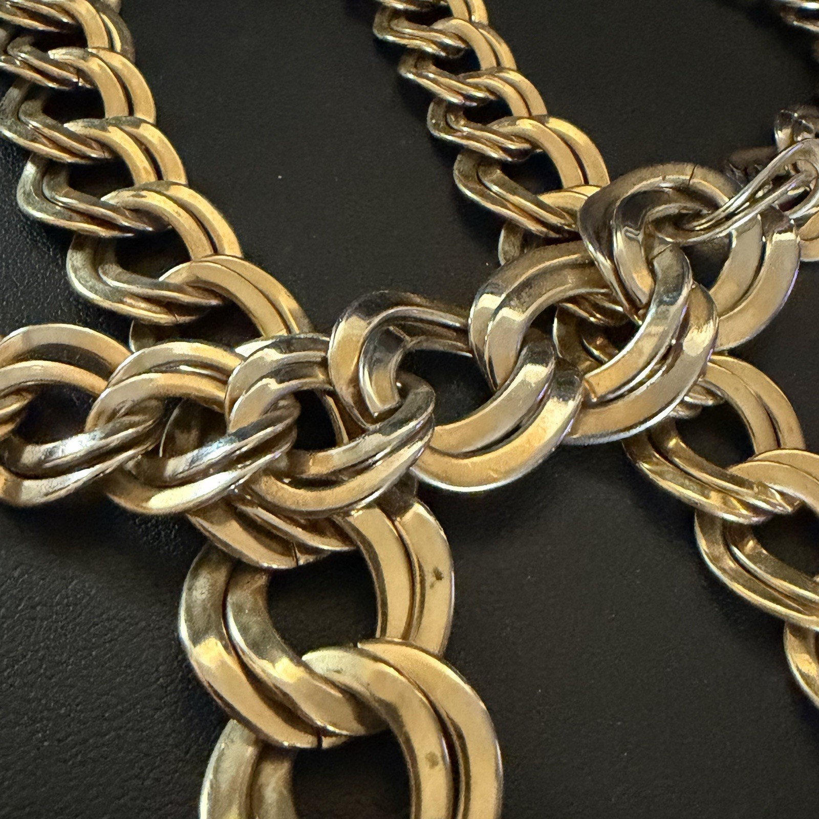 Vintage Gold Tone Necklace & Bracelet Set Double Link Polished Finish 18” 7”