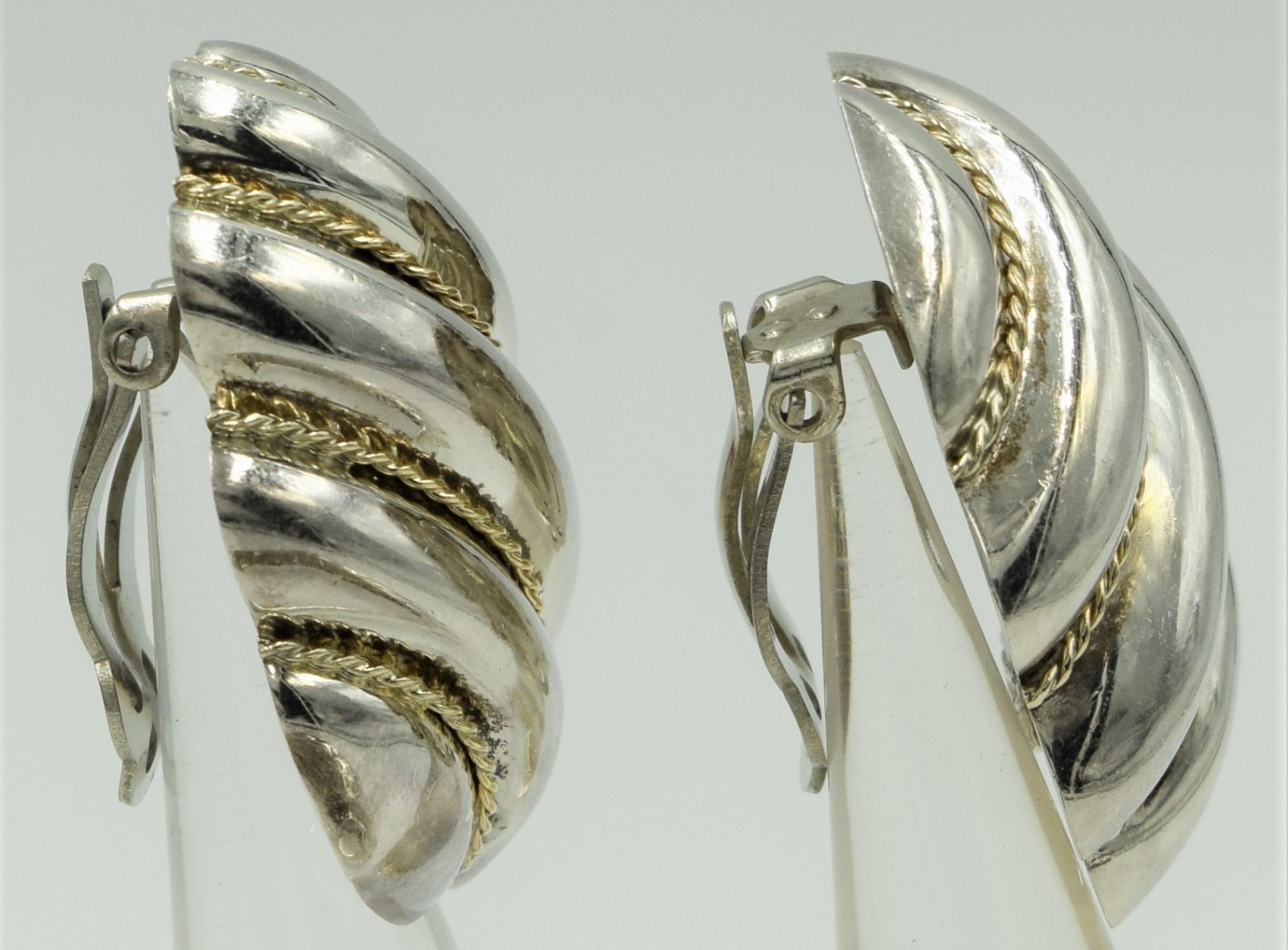 Sterling Silver Yellow Gold Cuff Bracelet Earring Set Chunky 14K BIG Signed DND