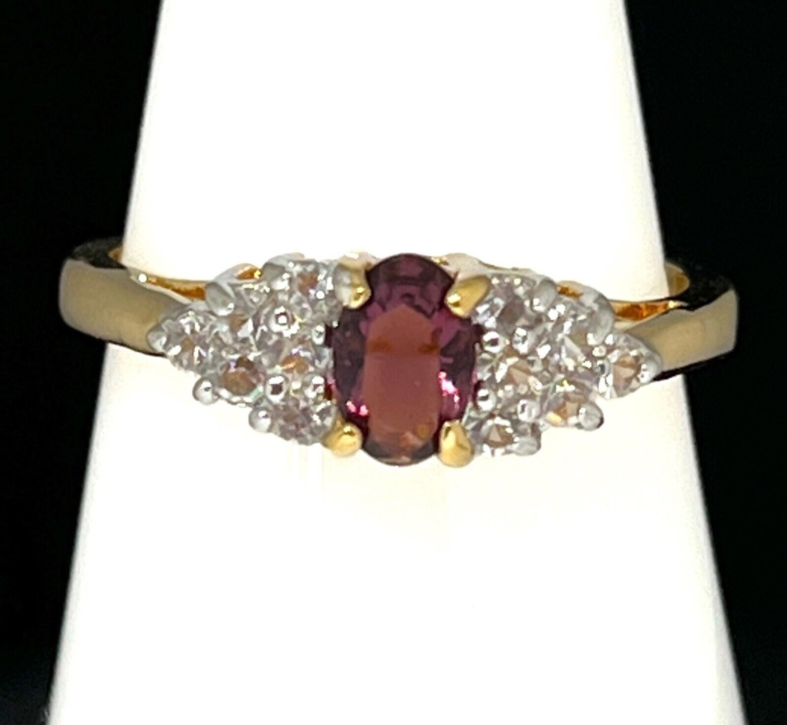 Vintage 1970s Ring Size 7 Purple CZ Cluster Prong Set Gold Plated – 14Z