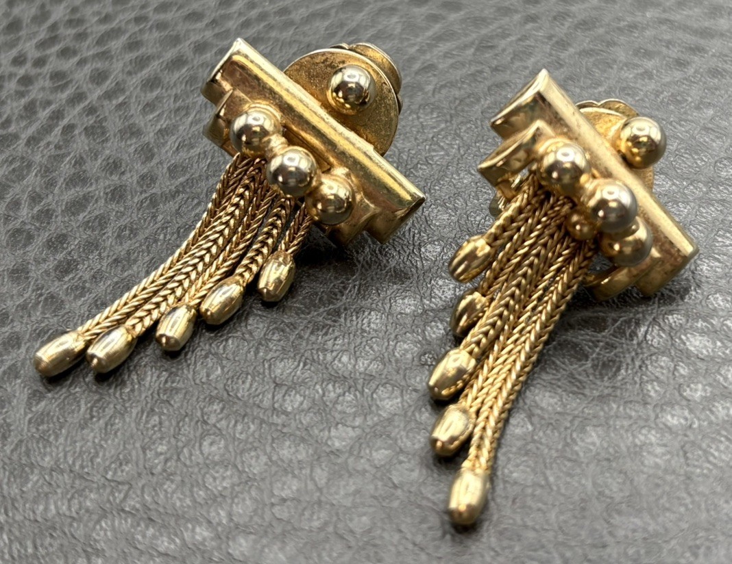 Vintage Victorian Revival Style Clip On Tassel Dangle Foxtail Chain Earrings