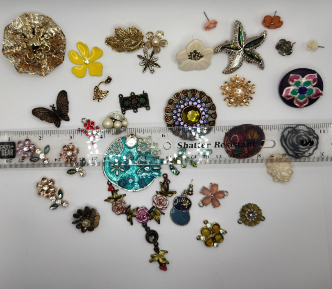 Flower Craft Jewelry Pieces Junk Drawer 30 Different Pieces