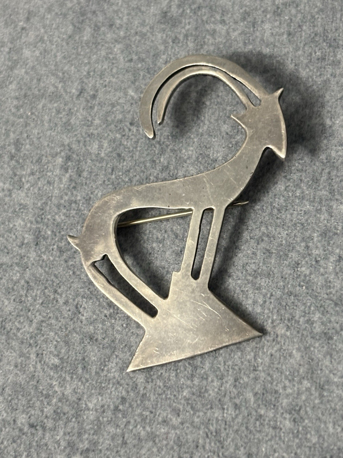 Vintage Modernist Ram Goat Brooch Pin Forbes Sterling Silver Signed Antelope 2”