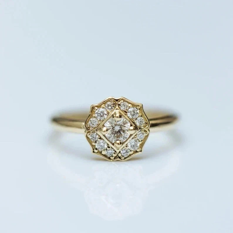 1.2Ct Art Deco Vintage Style Round Cut Floral Anniversary 14K White Gold FN Ring