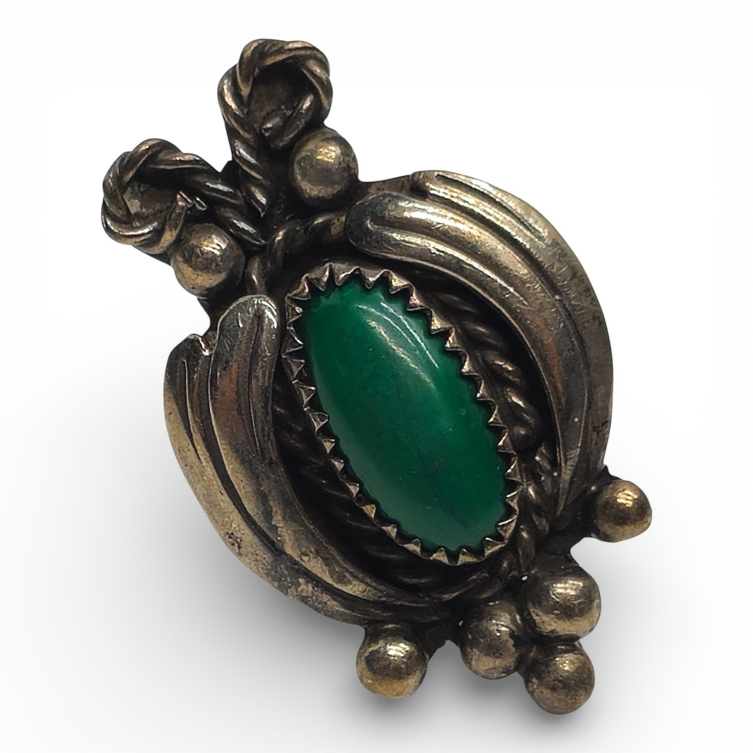Sterling Silver 925 Figural Green Stone Ring Size 4.25 Vintage Artisan