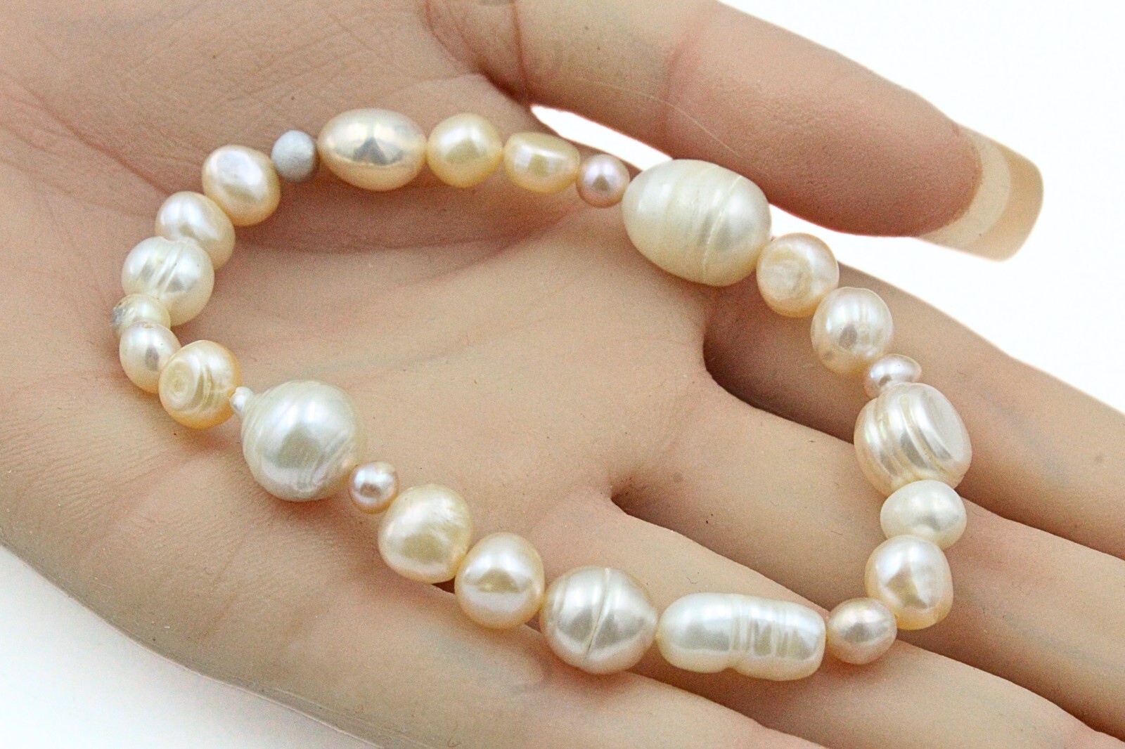 Stunning Classic HSN Keshi Champagne Freshwater Pearl Stretch 2 Set Bracelet