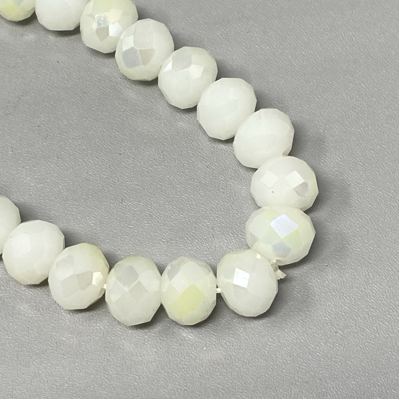 Ivory Glass Beaded Bracelet Fire Polished Faceted Stretch Elastic Classic 6″