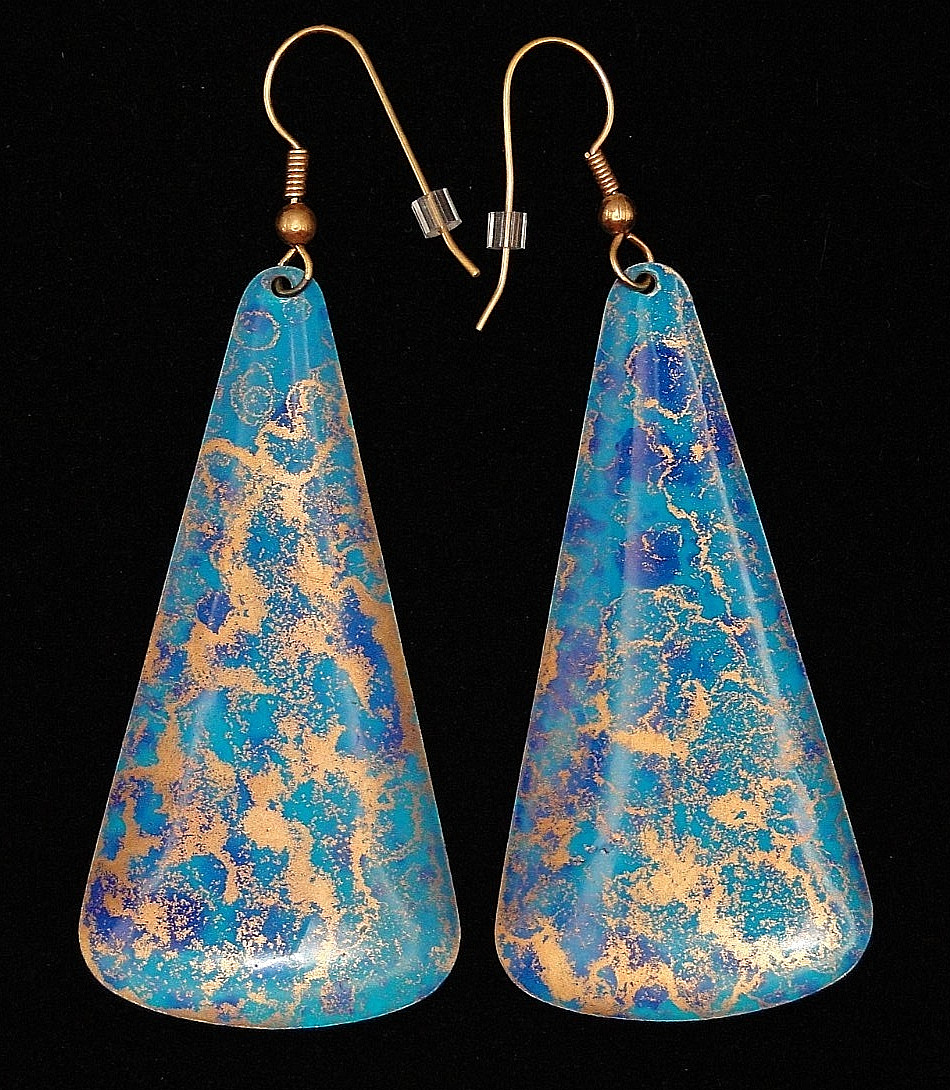 NEW “Illustrated Light” Teal & Aqua Abstract on Copper Patina Teardrop Earrings