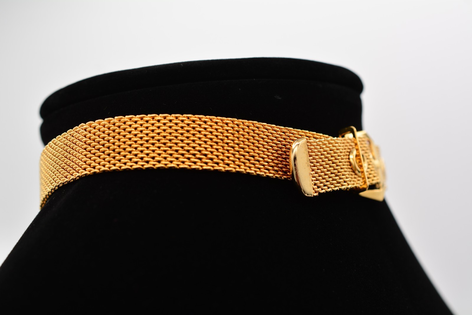 Vintage Choker Necklace Mesh Chain Belt Buckle Collar Gold Chunky 1/2″ 90s AS IS
