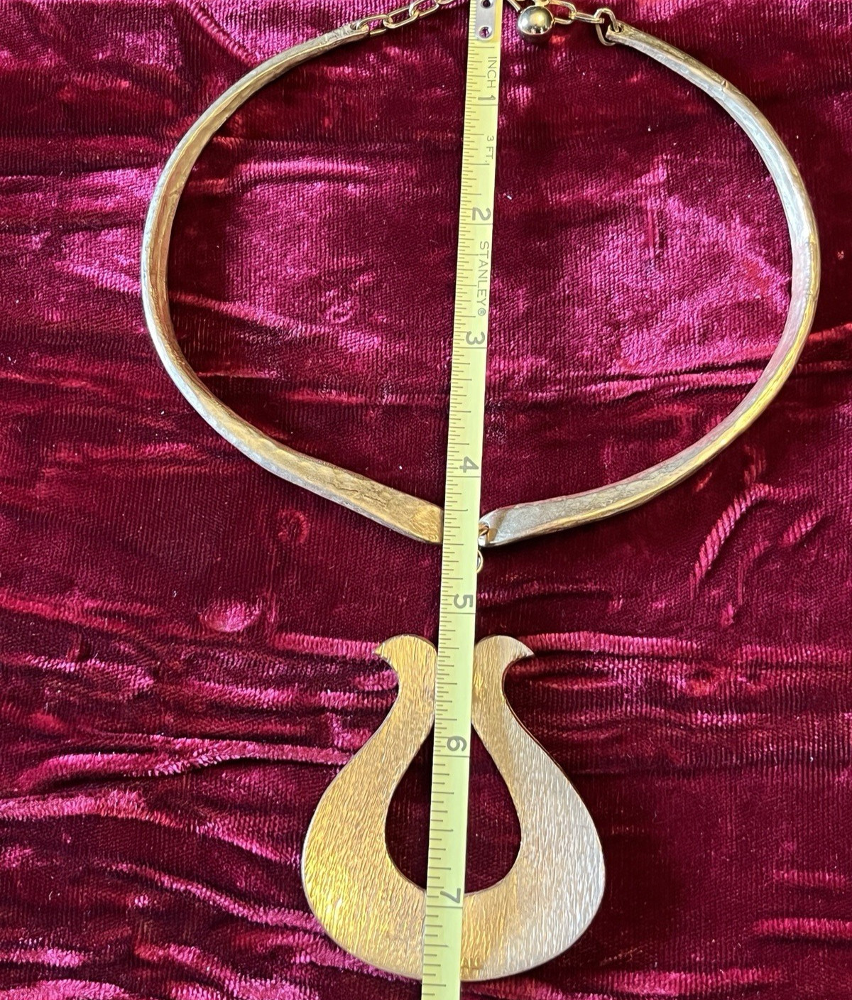 Vtg Robert Zentall Necklace Choker Hammered Gold Tone Pendant Designer Signed