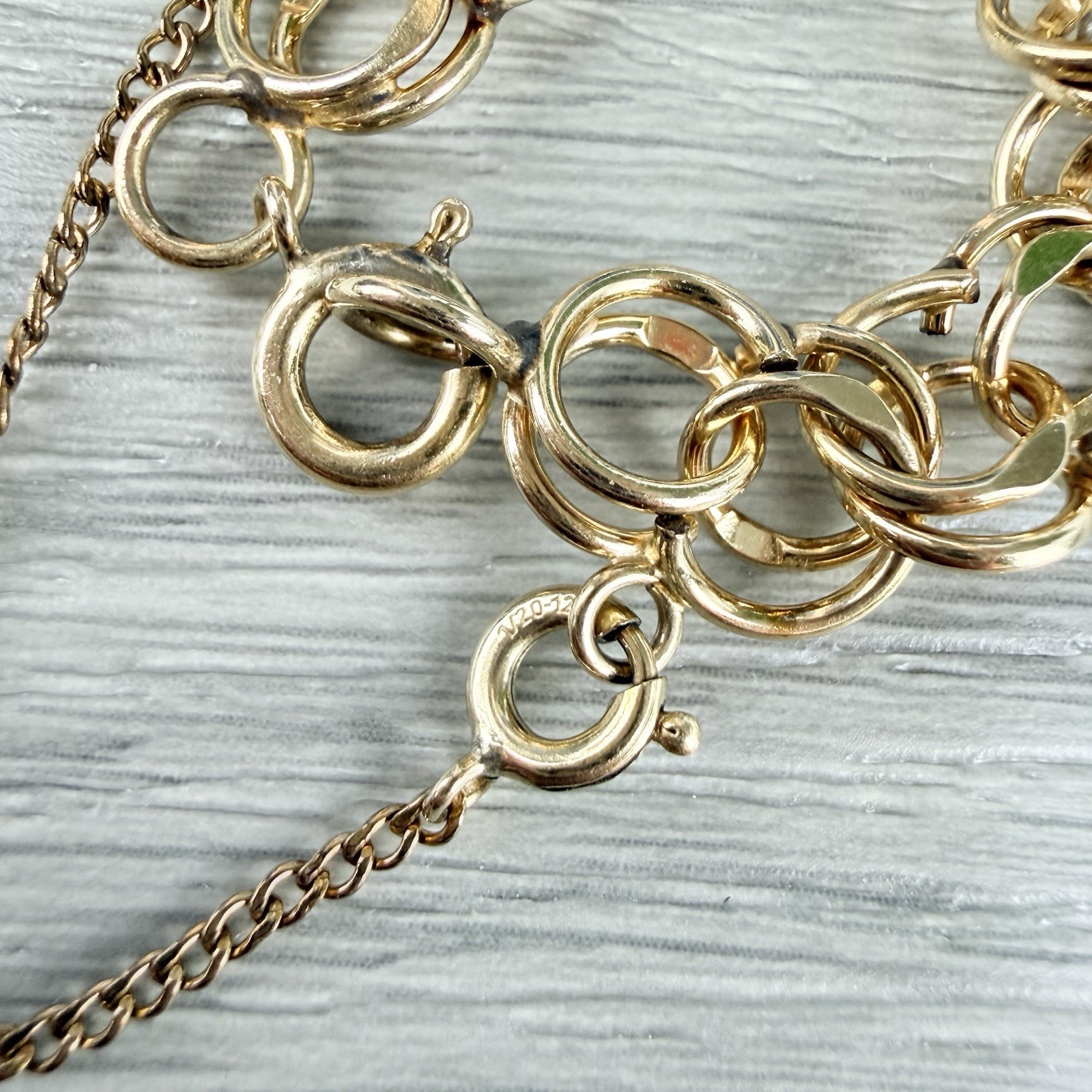 Vintage 12K Gold Filled Double Link Starter Chain Charm Bracelet Approx. 8”
