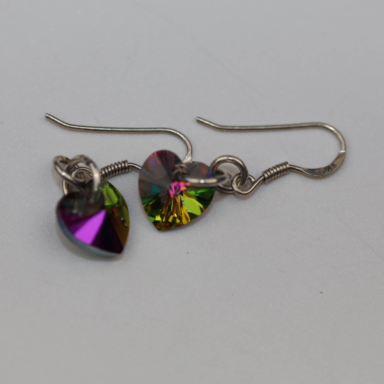 Rainbow Heart Shaped Gemstone Dangle Earrings Sterling Silver