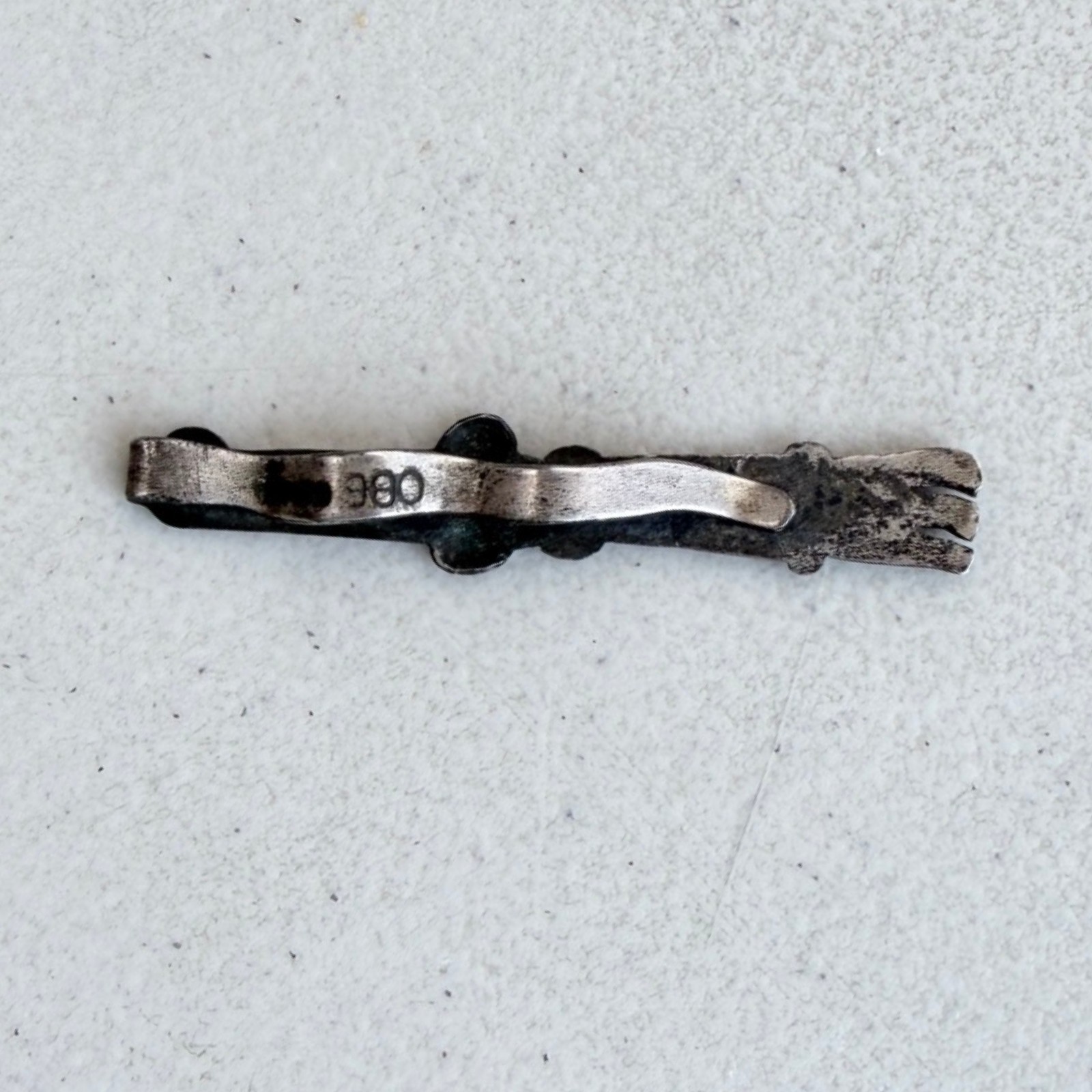 Vintage Sterling Silver 980 Tie Clip Taxco Mexican Ornate Pattern Bar