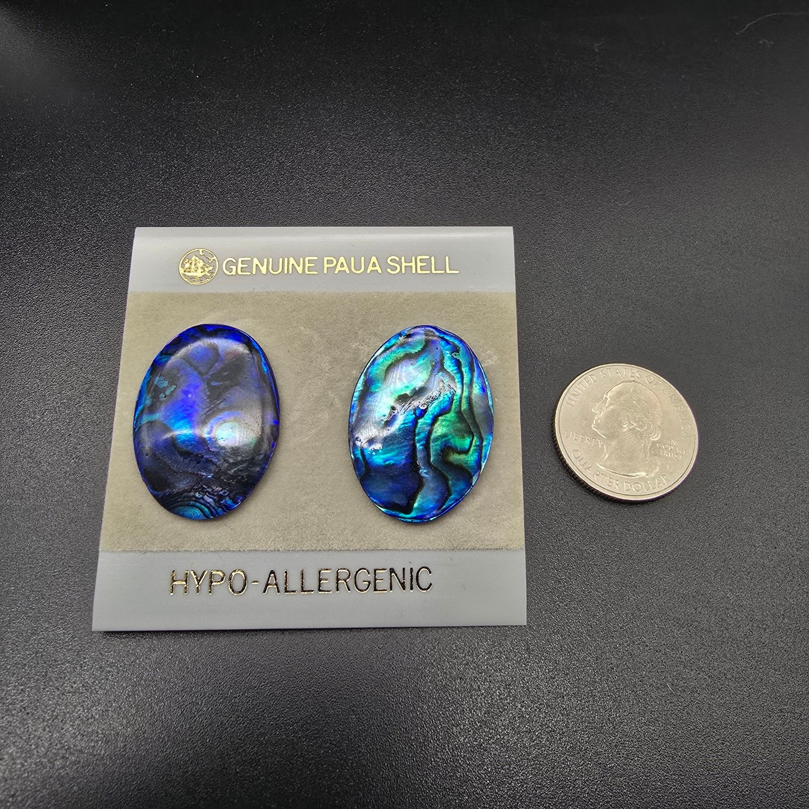 Blue Paua Shell Oval Earrings Pierced Post On Card