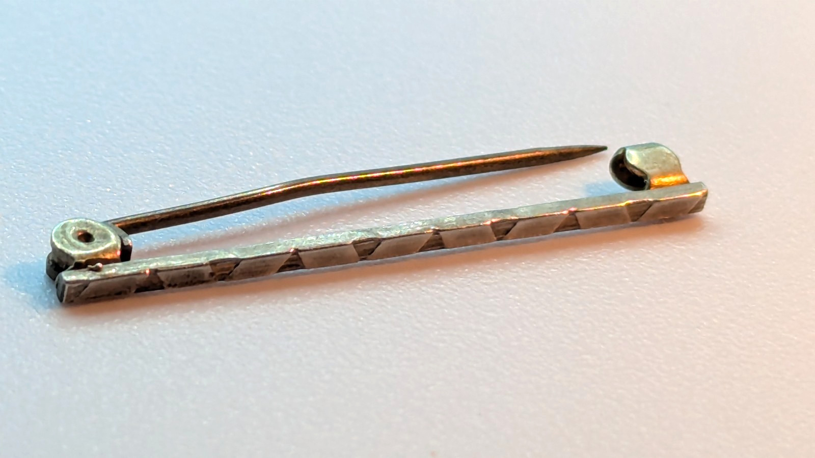 Antique Art Deco Silver Tone Safety Clasp Bar Lingerie Pin 1.5″ Triangles Peaks