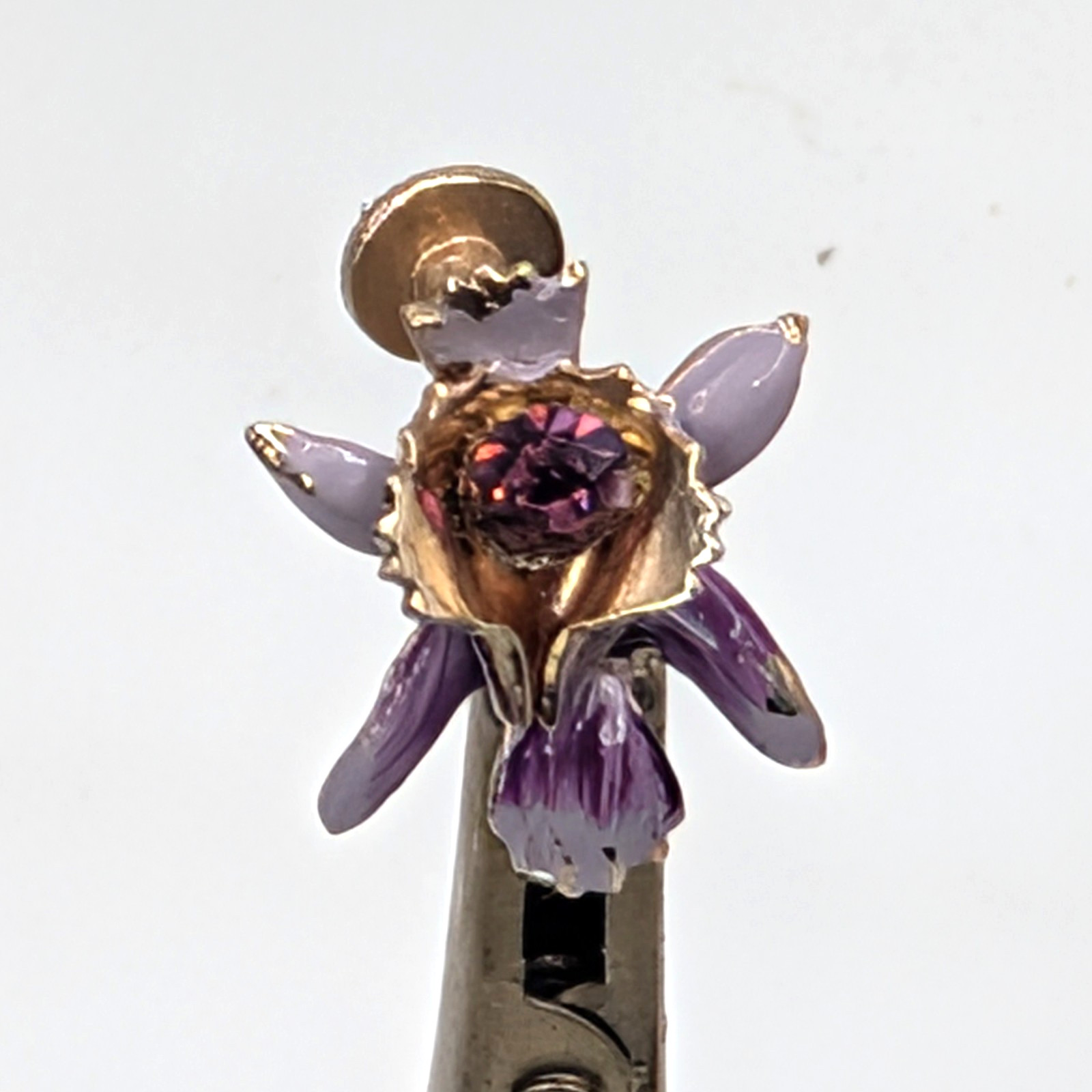 Vintage Orchid with Purple Stone Screwback Earrings – Free Shipping