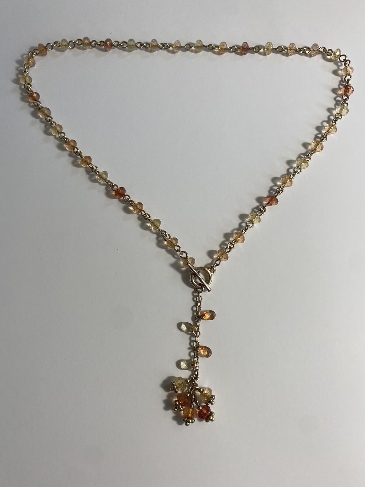 Vintage Avon Gold Tone Y-Drop Necklace Faceted Beads Toggle Closure 19”