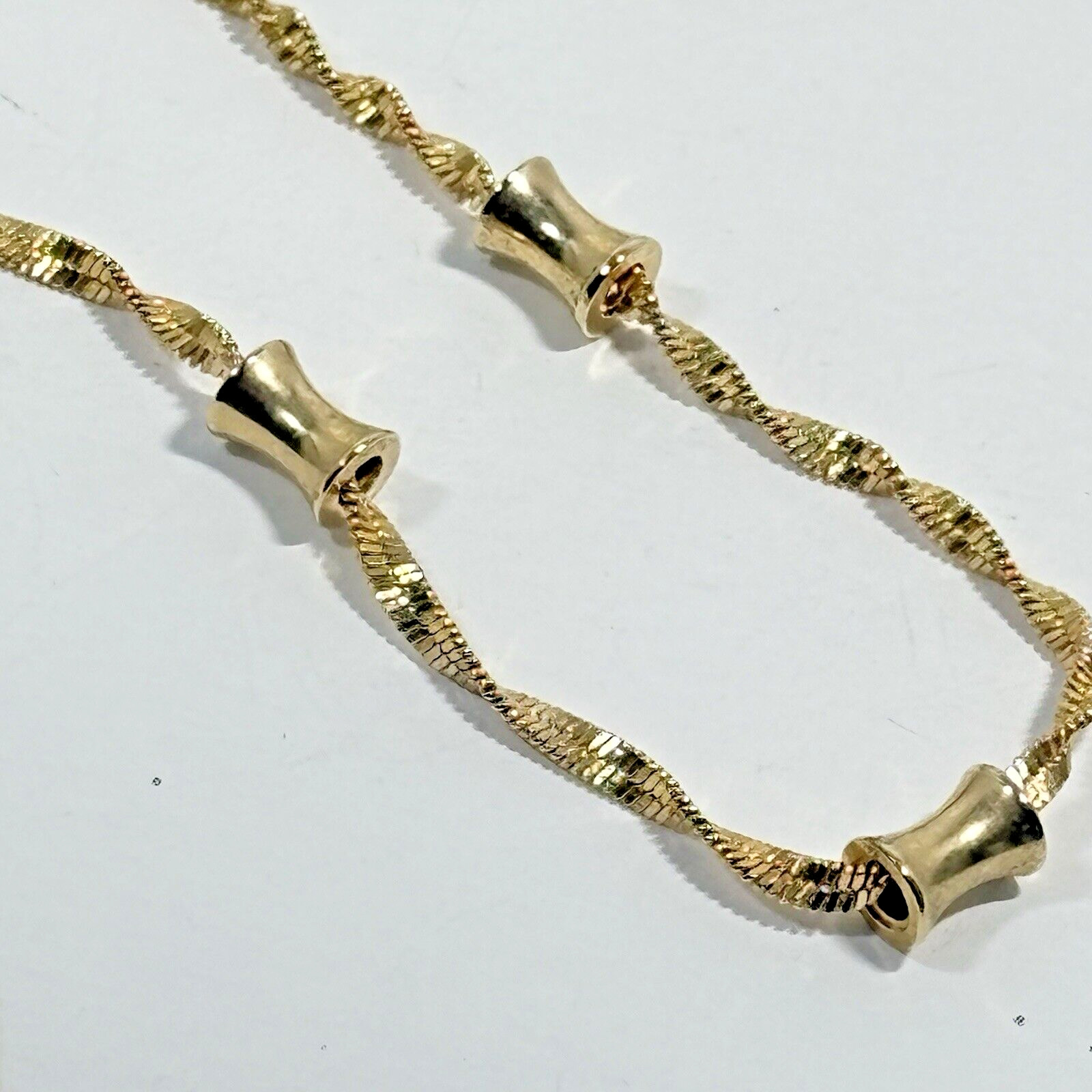Vintage Gold Tone Twisted Chain Station Link Necklace Bar Beads 24″