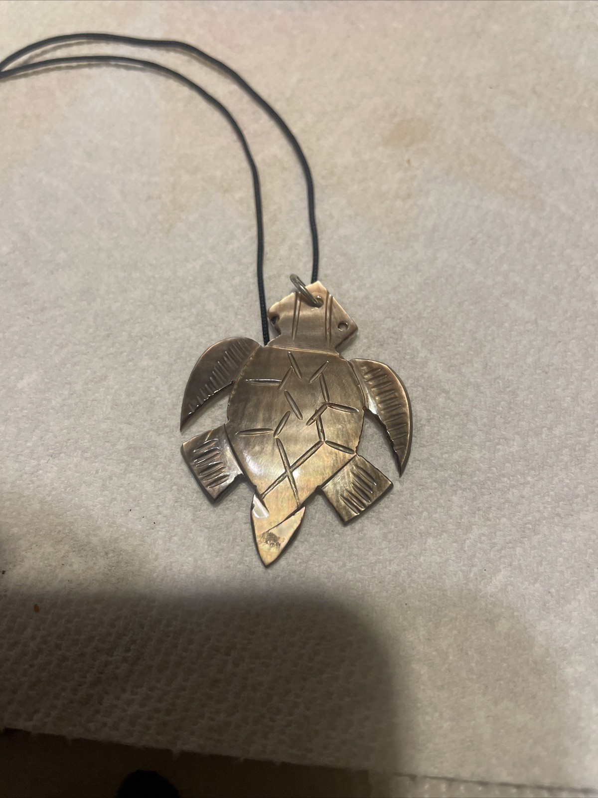 Carved Mother of Pearl Abalone Doublet Sea Turtle Necklace Pendant