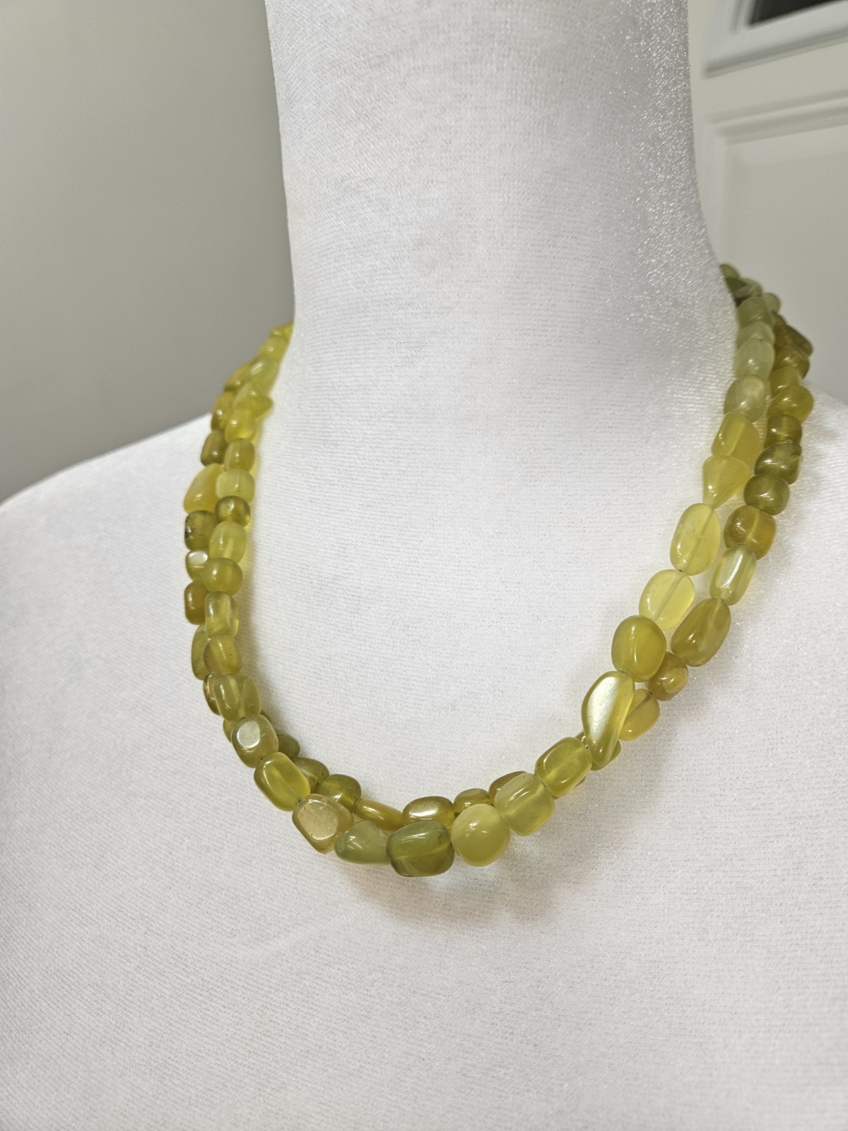 Vintage Double Strand Necklace 18 Inch Greenish Yellow Color