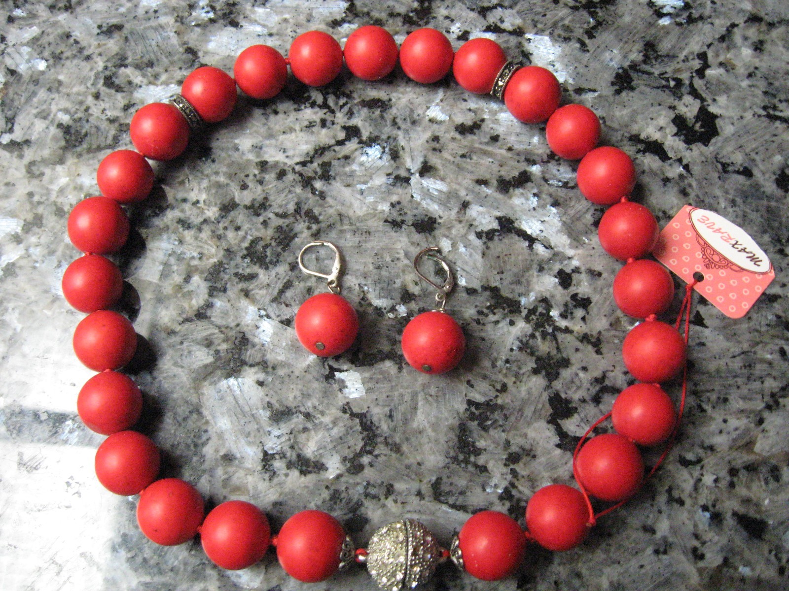 JUDITH JACK NEW NATURAL SARDINIAN 5/8″CORAL/STERLING/MARCASITE NECKLACE/EARRINGS