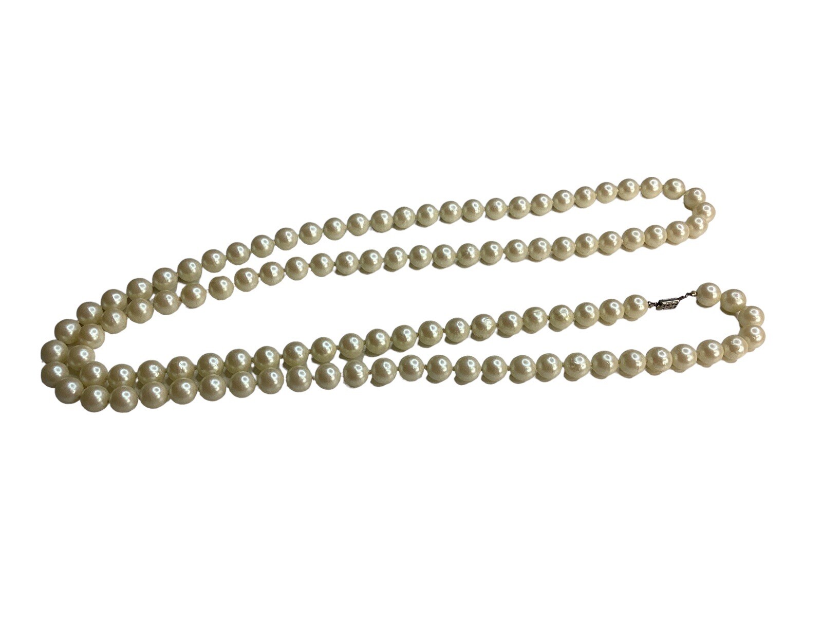 Vtg Classic Hand Knotted Faux 1cm Pearls Long Necklace 50″ Flapper Style