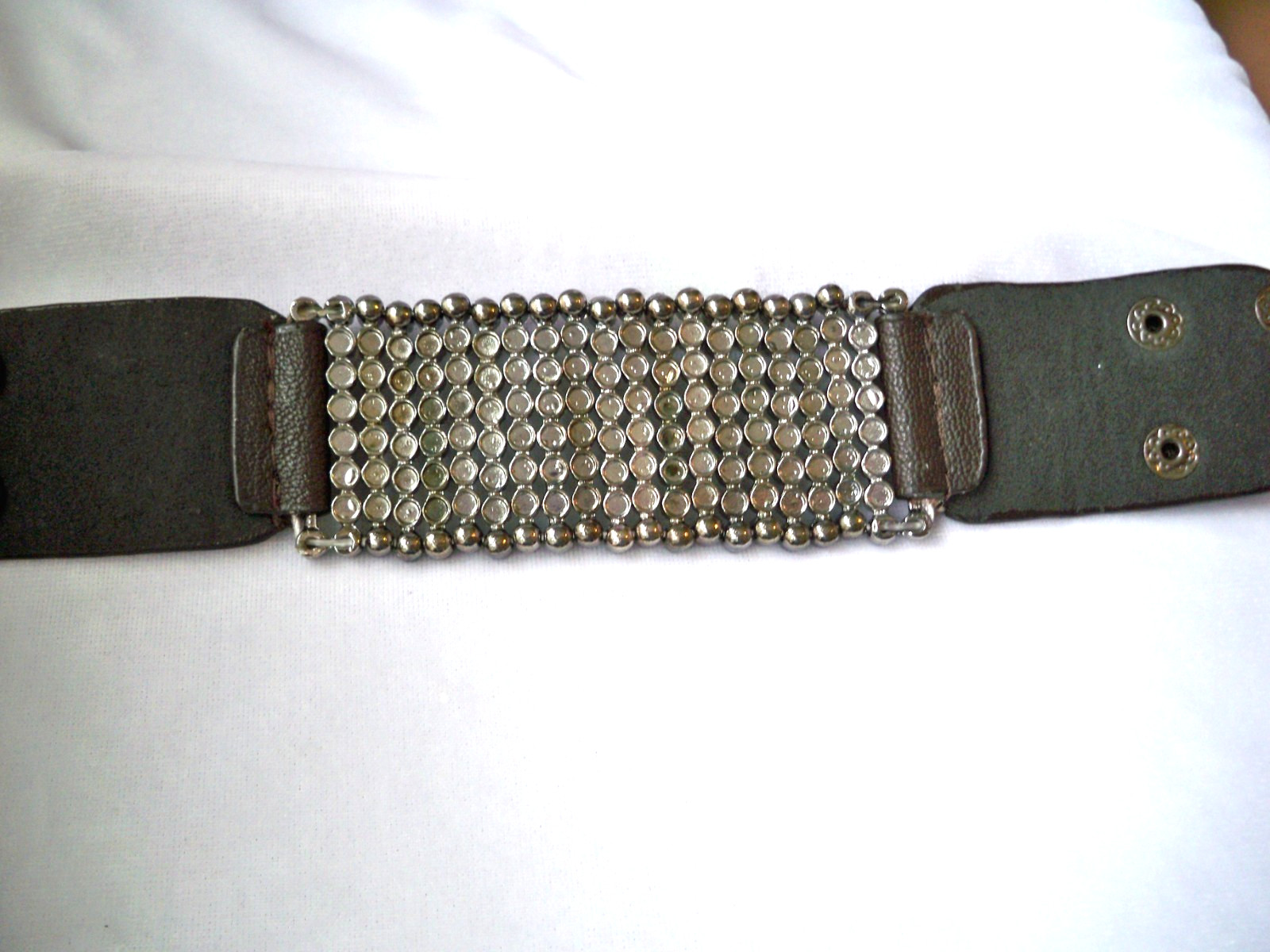 Wide 8 Row Pave Set Crystal Rhinestone & Black Faux Leather Snap Bracelet