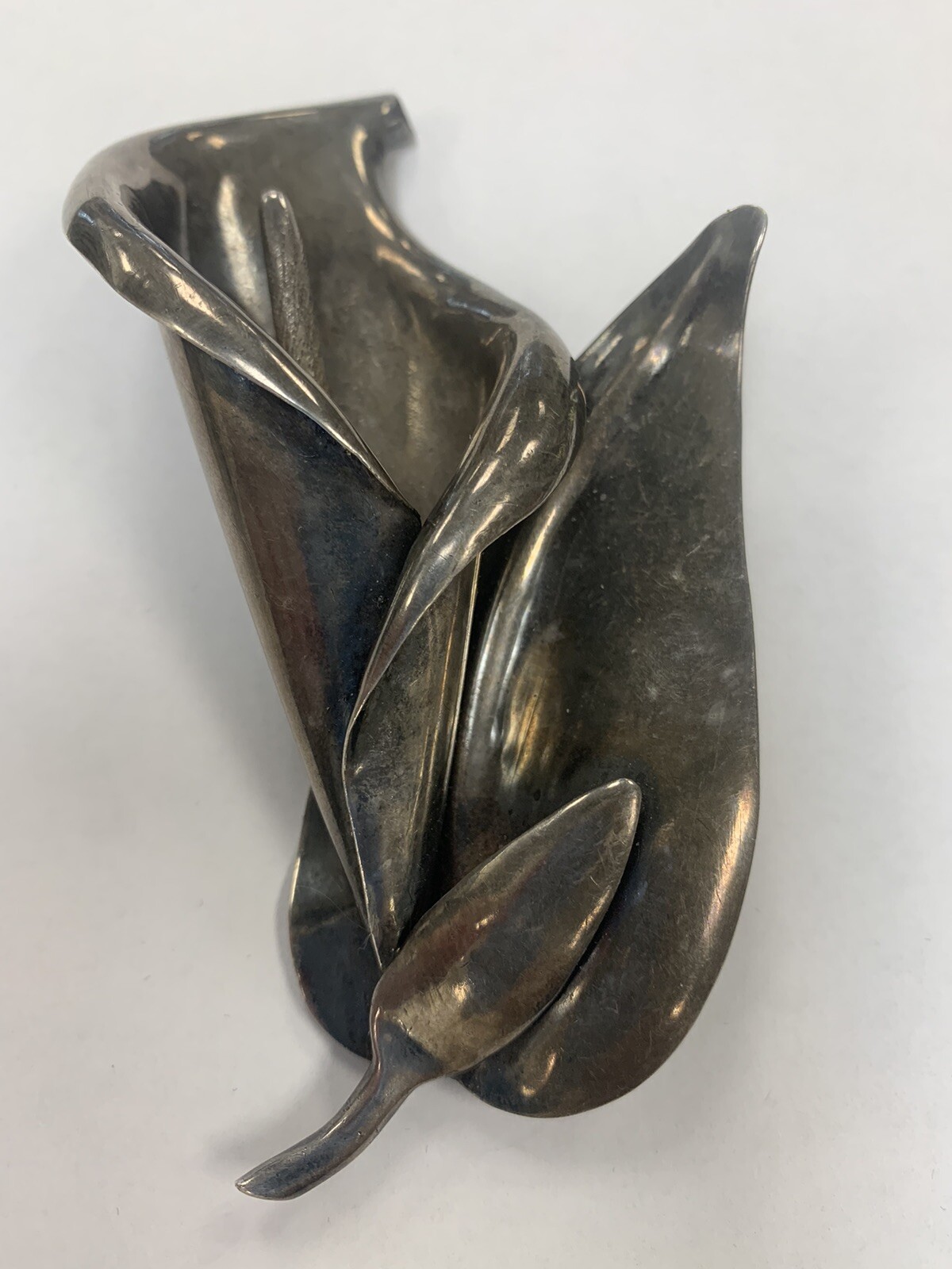 Vintage LOS CASTILLO Taxco Mexico Sterling Silver LILY brooch Pin Very Large