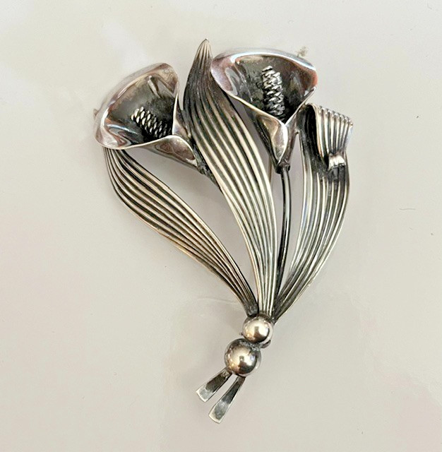 925 Sterling Silver Calla Lily Bouquet Brooch/Pin Vintage Denmark N.E. From