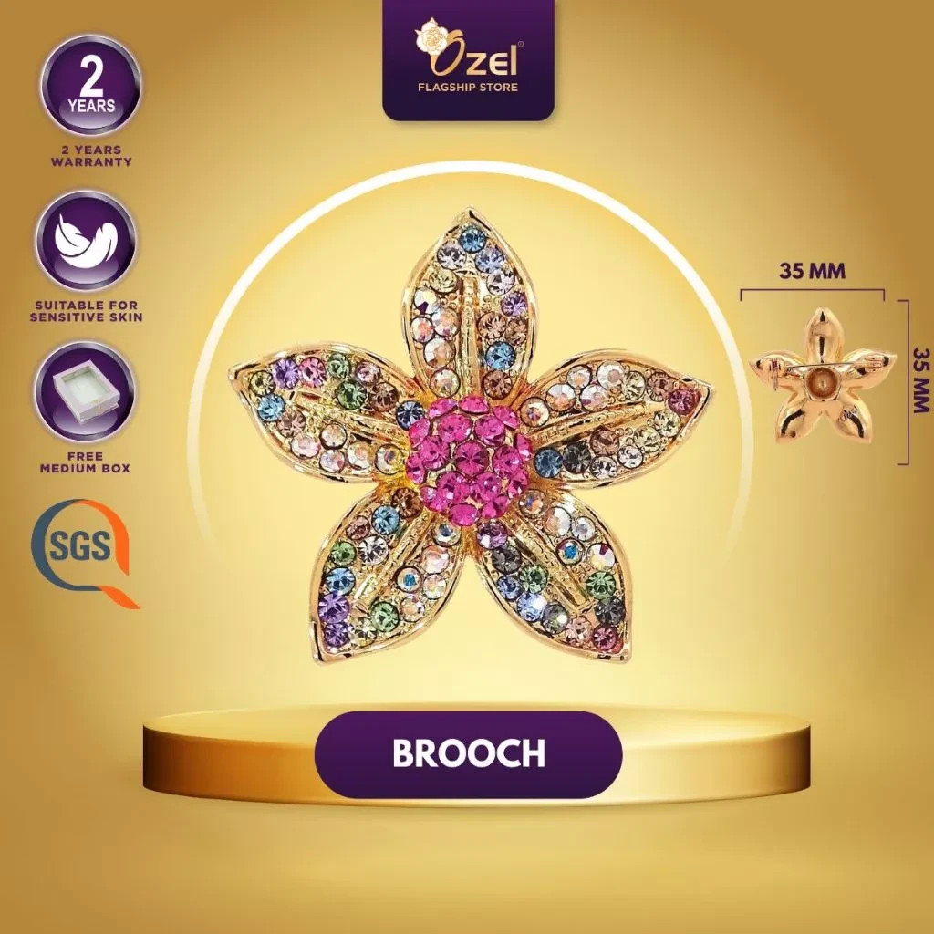 OZEL Starflower Crystal Brooch B288 Elegant Hijab Scarf Blouse Dress Brooch Pin