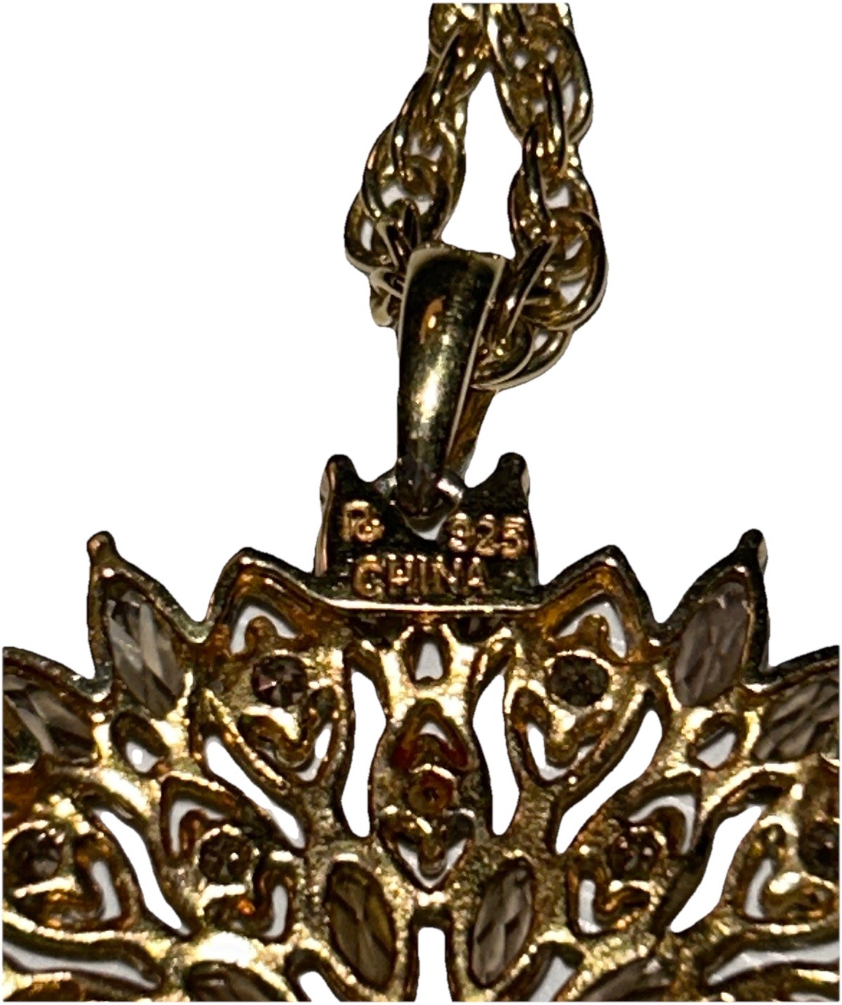 Ross Simons 925 Vermeil Golden Amber Glass Sunburst Pendant Necklace 18” Vintage