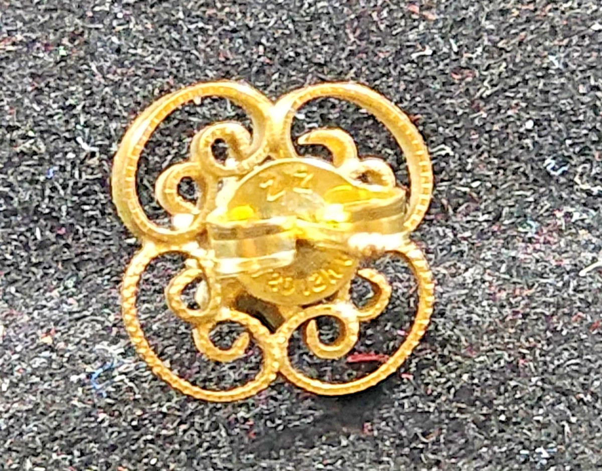 Vintage ING 12K Gold Filled Filigree earings, Smoky Quartz Retro Flower