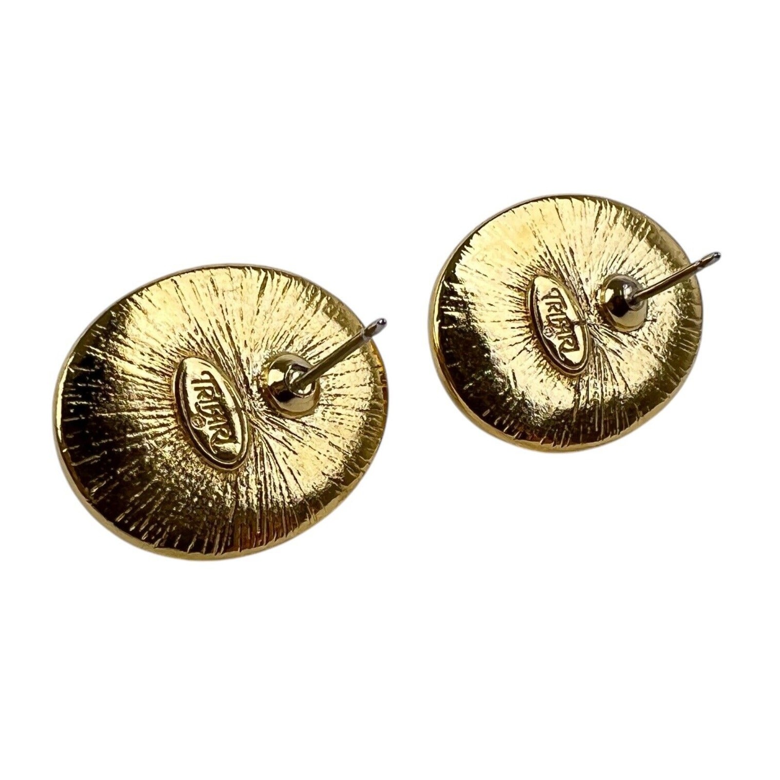 Vintage Trifari Earrings Pink Lucite Cabochon Pierced Stud Oval Gold Tone Pastel
