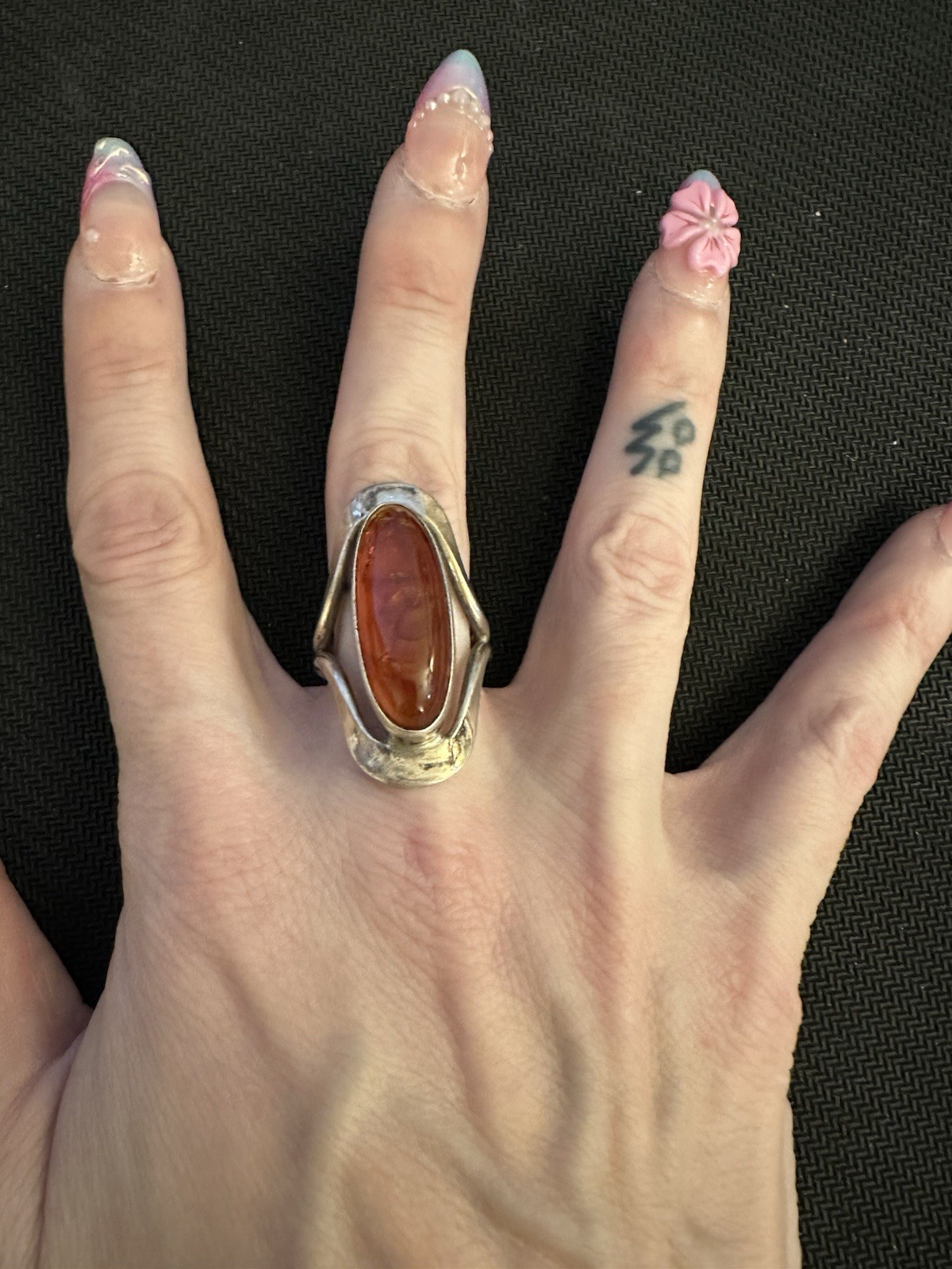 DDD Dominique Dinouart Mexico Sterling Silver 925 Amber Cocktail Ring, Size 8.25