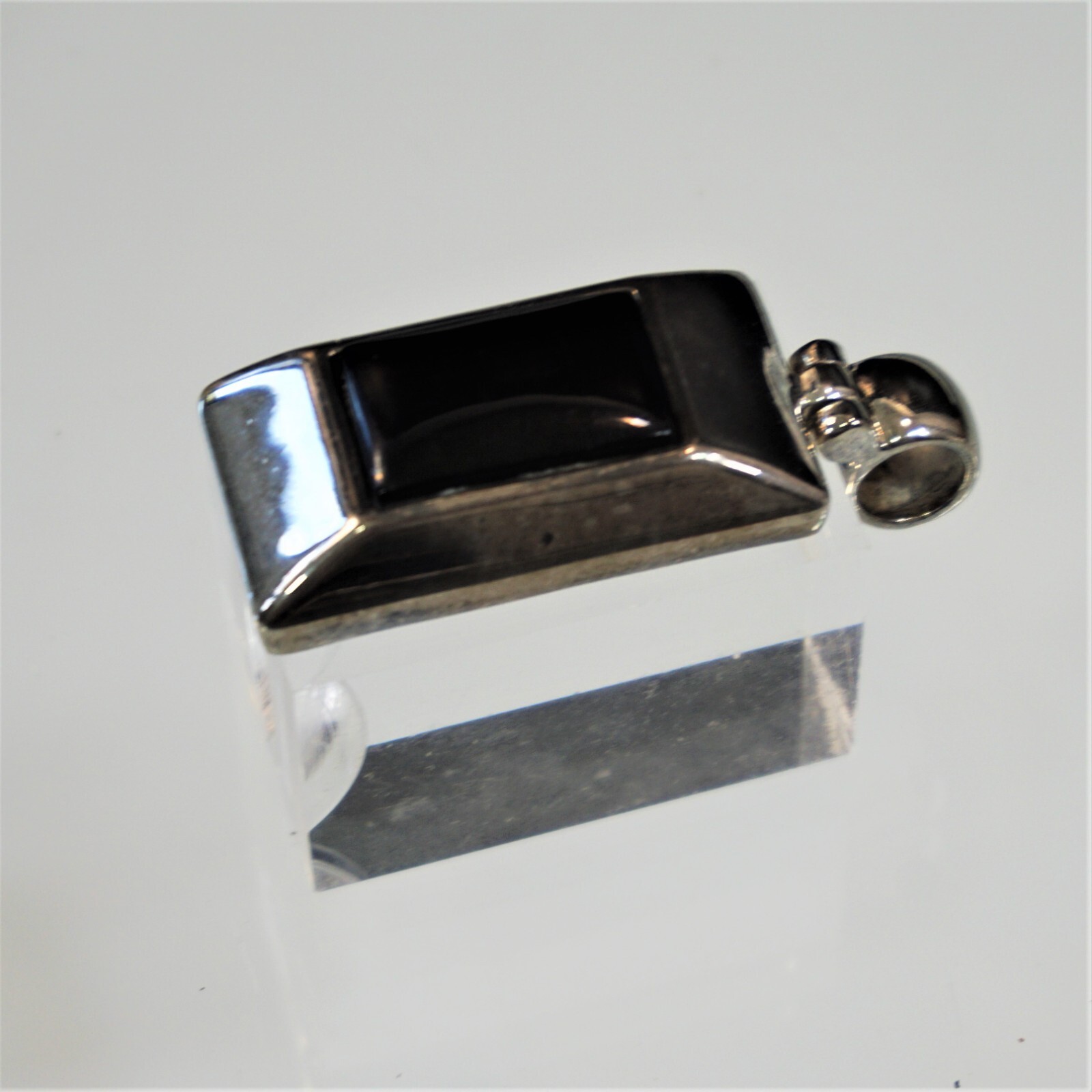 Vintage Modernist Pendant Unisex Silver Tone With Large Black Center