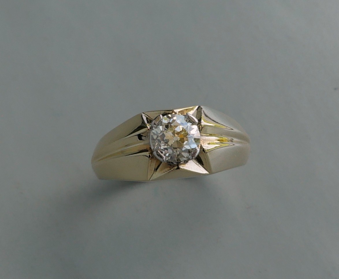 Vintage 14K Yellow Gold 0.90 Ct Old European Cut Diamond Ring 5.3 Gr Sz 8.75