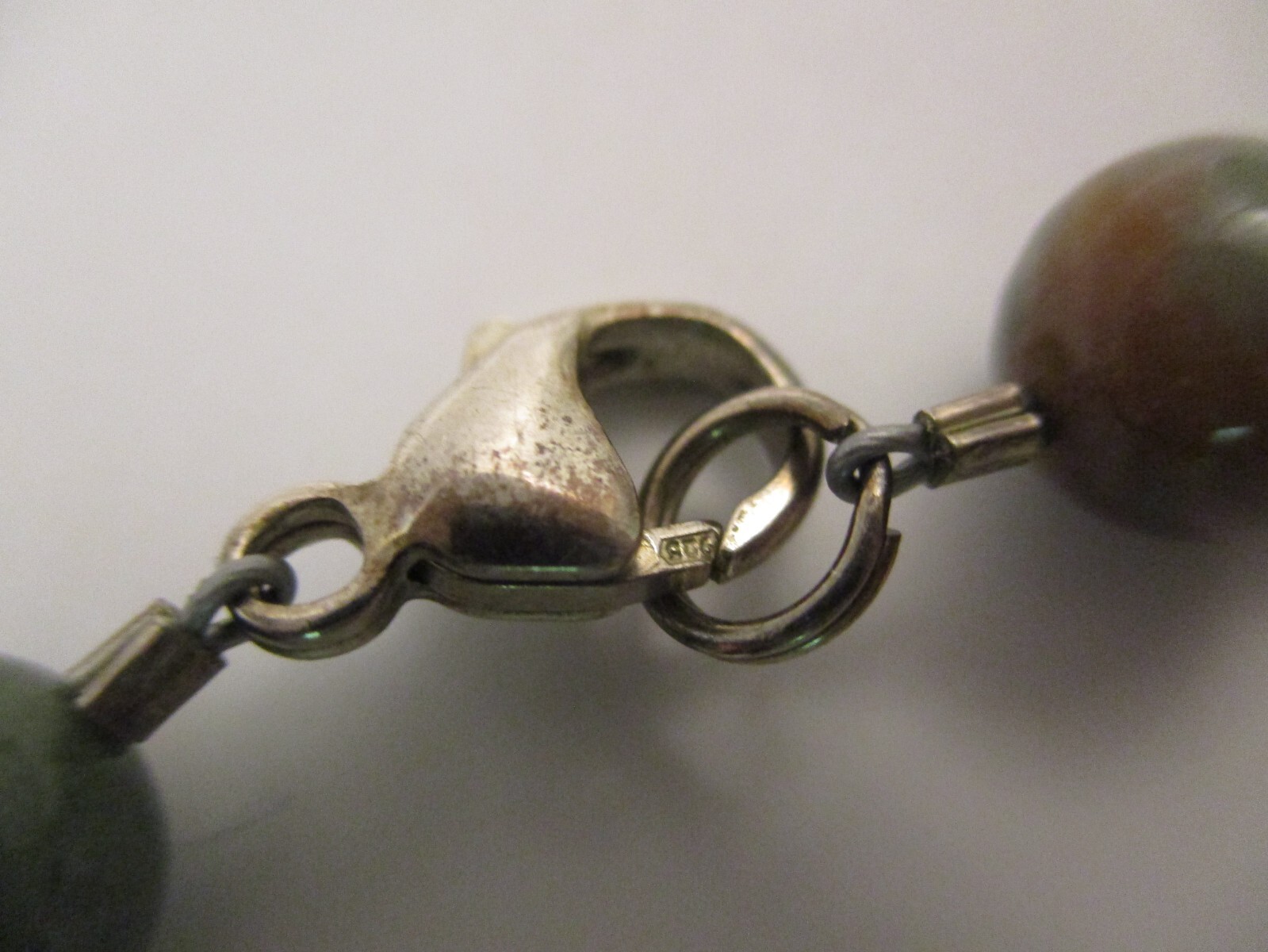 Vintage Large Polished Stone Bead Necklace Graduated Faceted Sterling Clasp