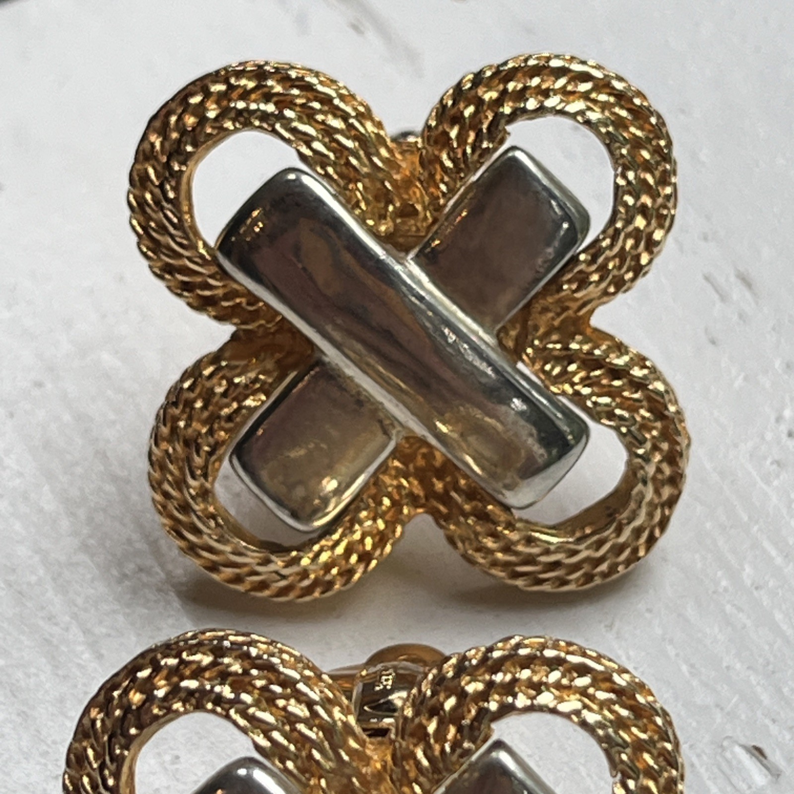 Vintage Gay Boyer Two Tone Gold Silver Braided Statement Clip On Earrings 1980s