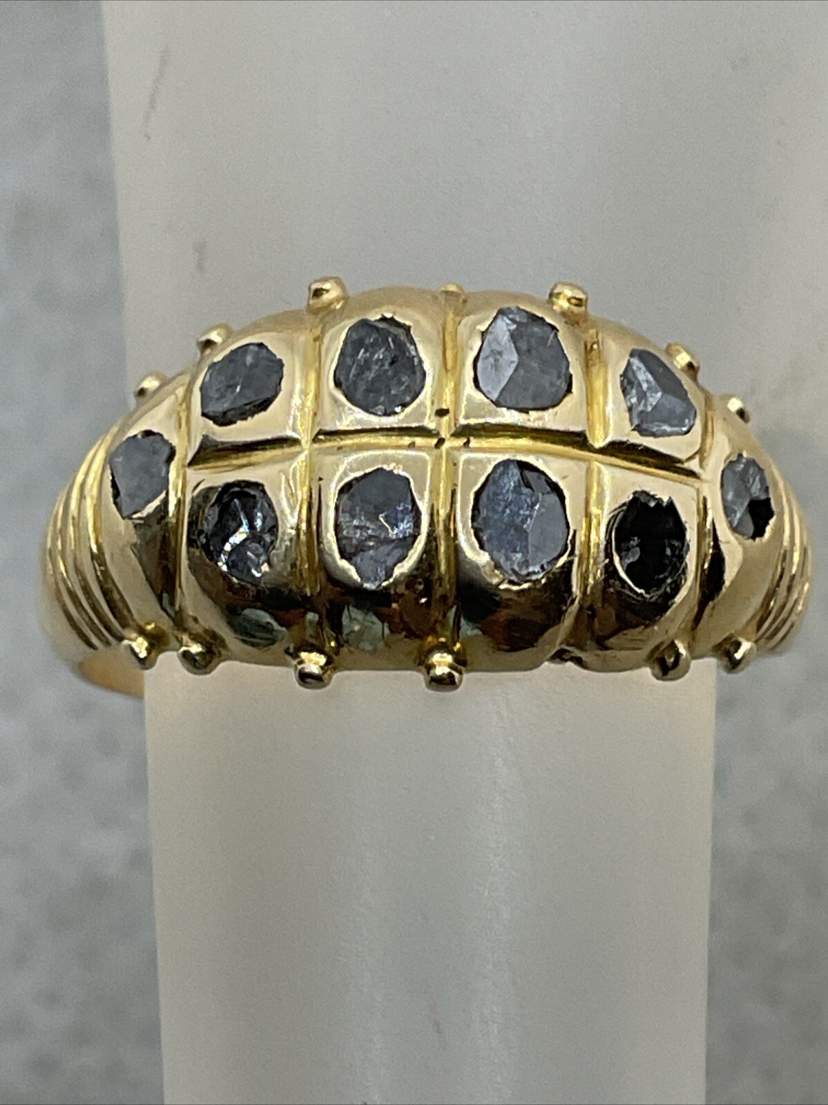 VINTAGE HANDMADE Solid 18K Yellow Gold Rose Cut Diamonds Ladies Band Ring 2gr.