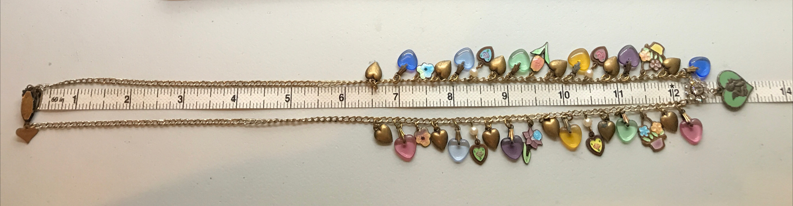 Vintage Glass Works Studio Glass & Brass Charms in Multi Colors Necklace 18