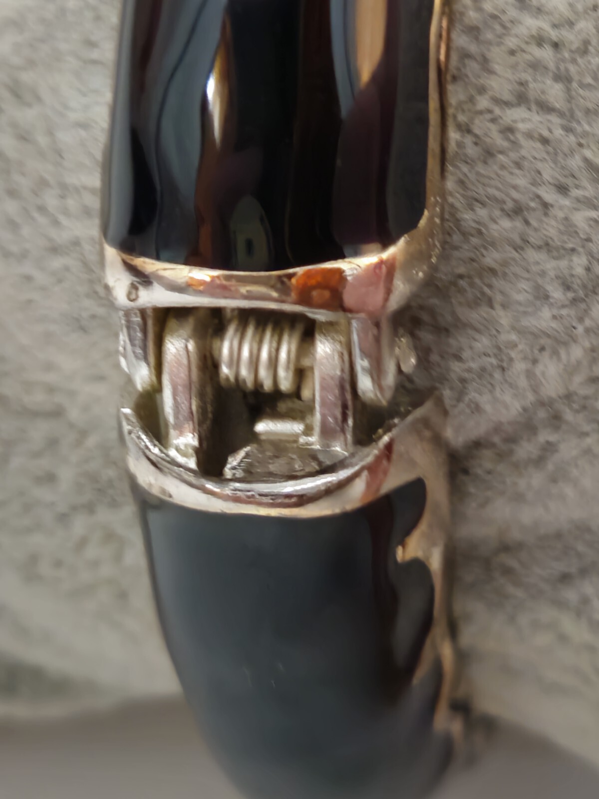 Estate Vintage Silver Finish Snake Clamper Bracelet With Black Enamel