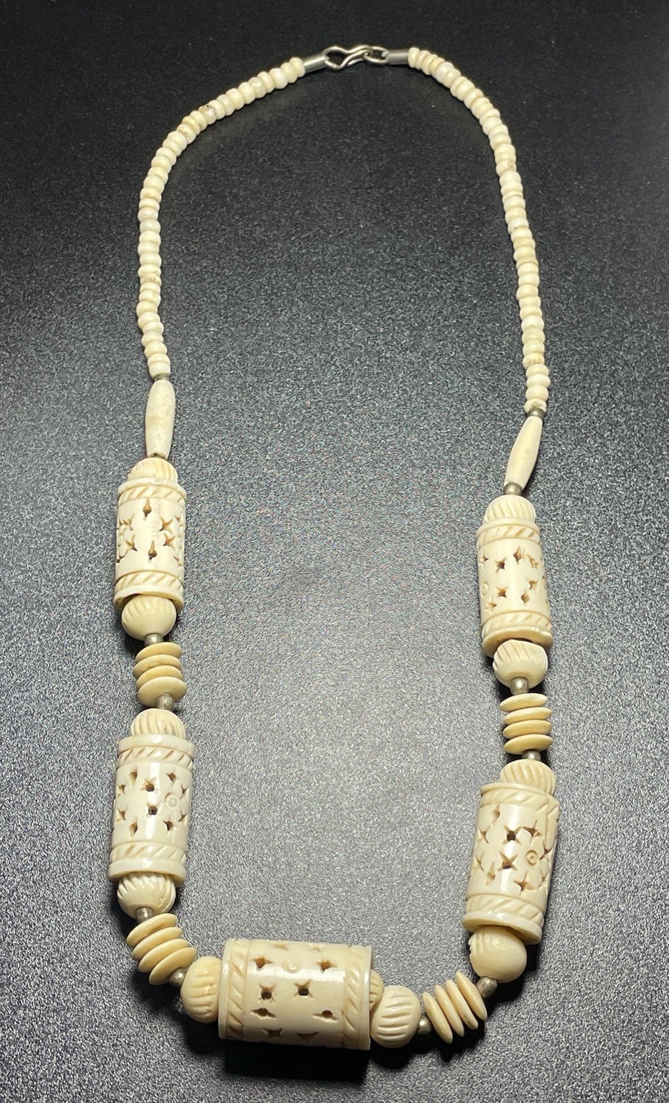 Vintage Faux Bone Bead Necklace – Tribal Ethnic Statement Jewelry