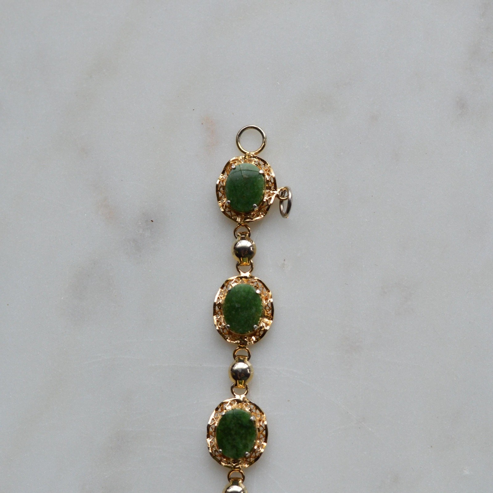 Vintage Alice Caviness Jade Bracelet | 12K Gold Filled Filigree Link | Signed