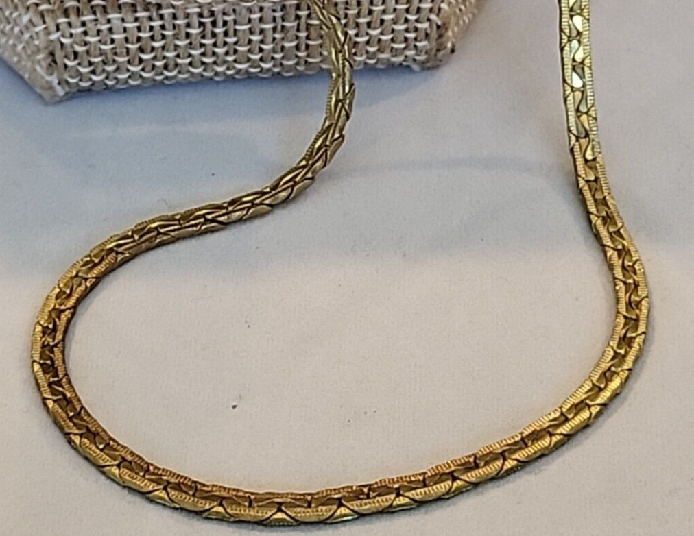 ESTATE GOLD PLATED FANCY FLAT LINK – LONG CHAIN NECKLACE – VINTAGE 30″ LONG