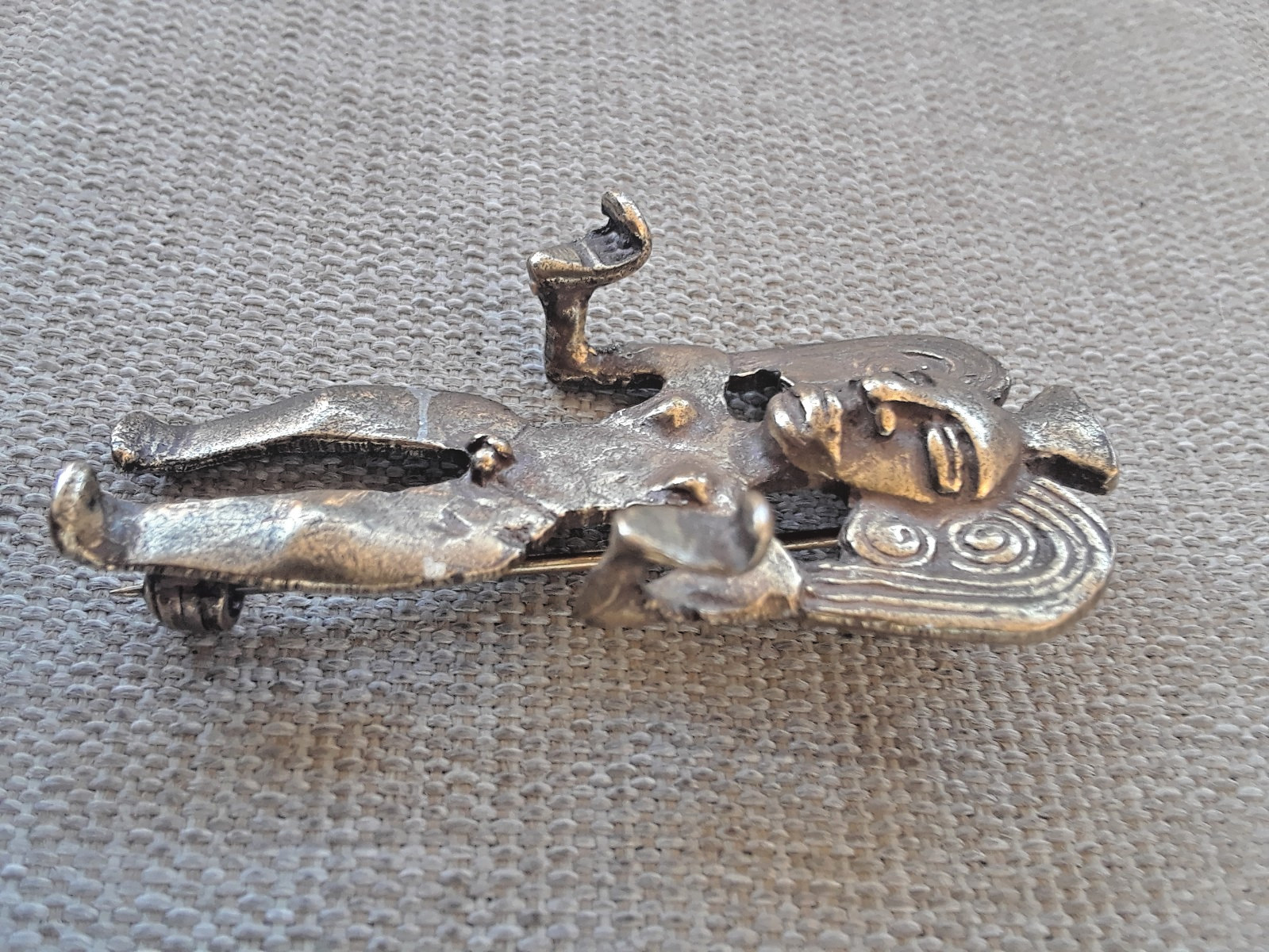 Vtg 1950s Alva Studios Museum Reproductions Calima Mayan Figural Brooch signed