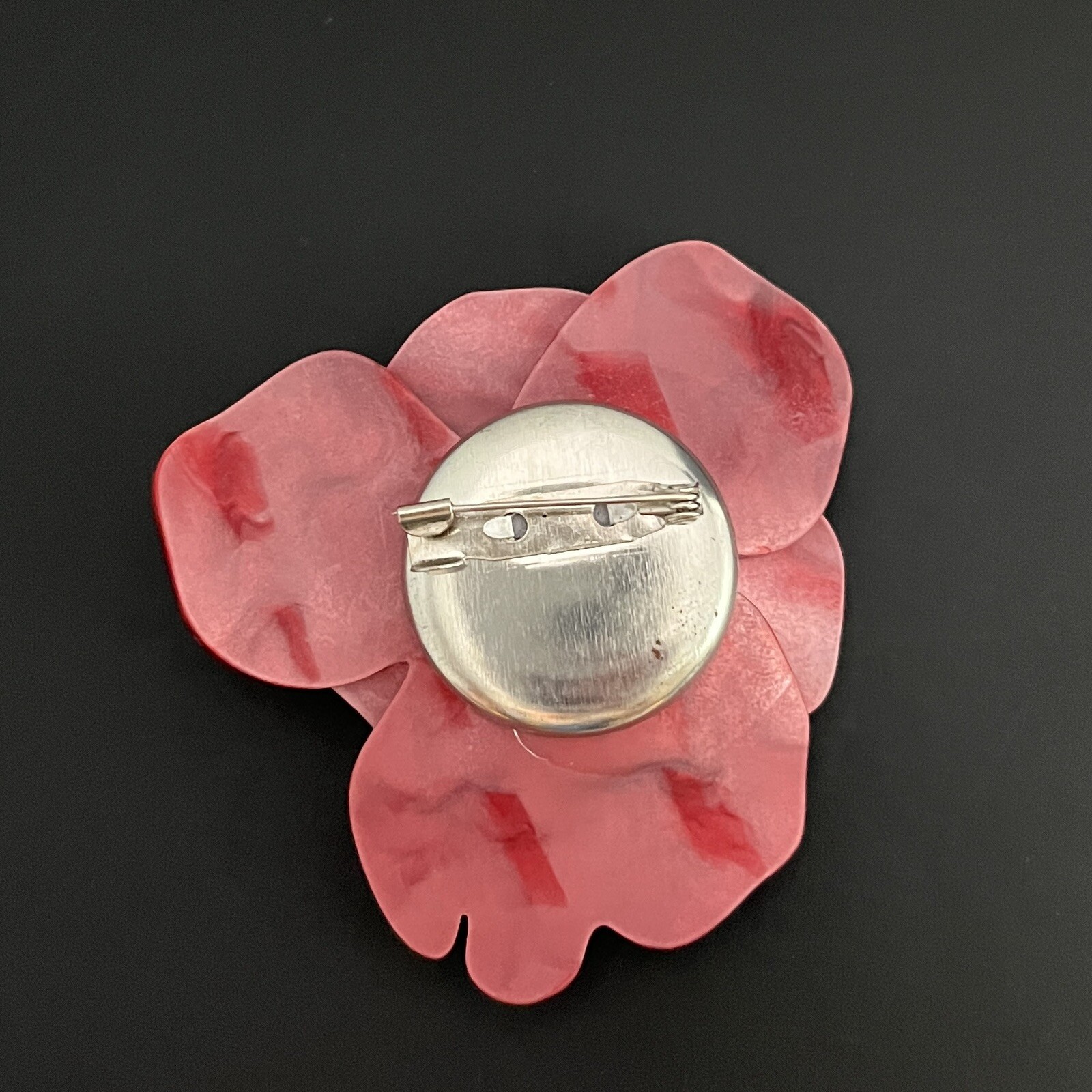 Red Poppy Flower Brooch Pin Pearlescent Lucite Acrylic 3D Statement Vtg Retro
