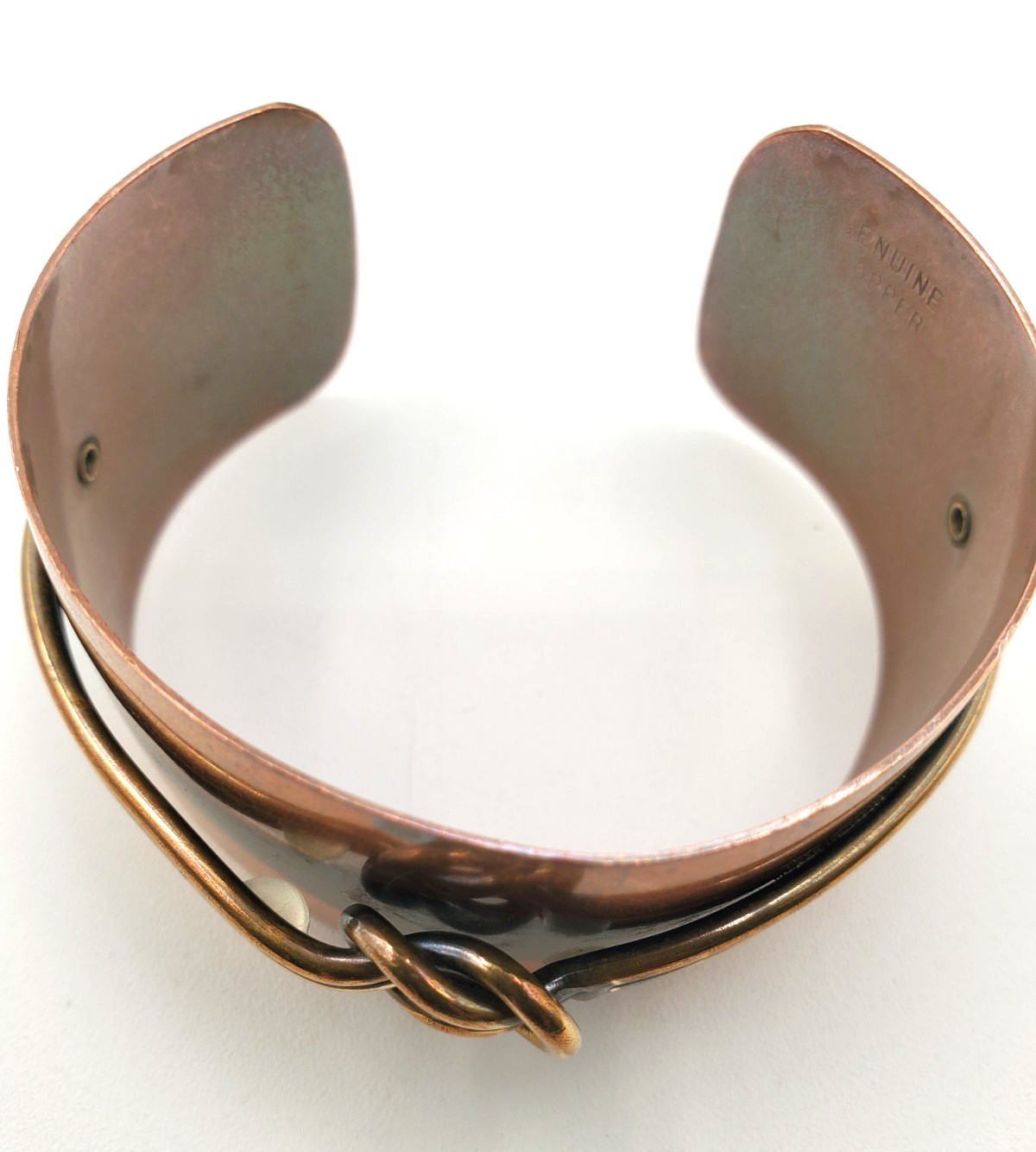 Vintage Genuine Copper Modernist Cuff Bracelet Brass Knot Accent