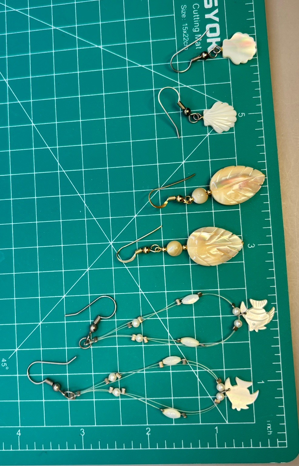 Earrings Lot MOP Shell Acrylic Hook Dangle Seashell Leaf Fish