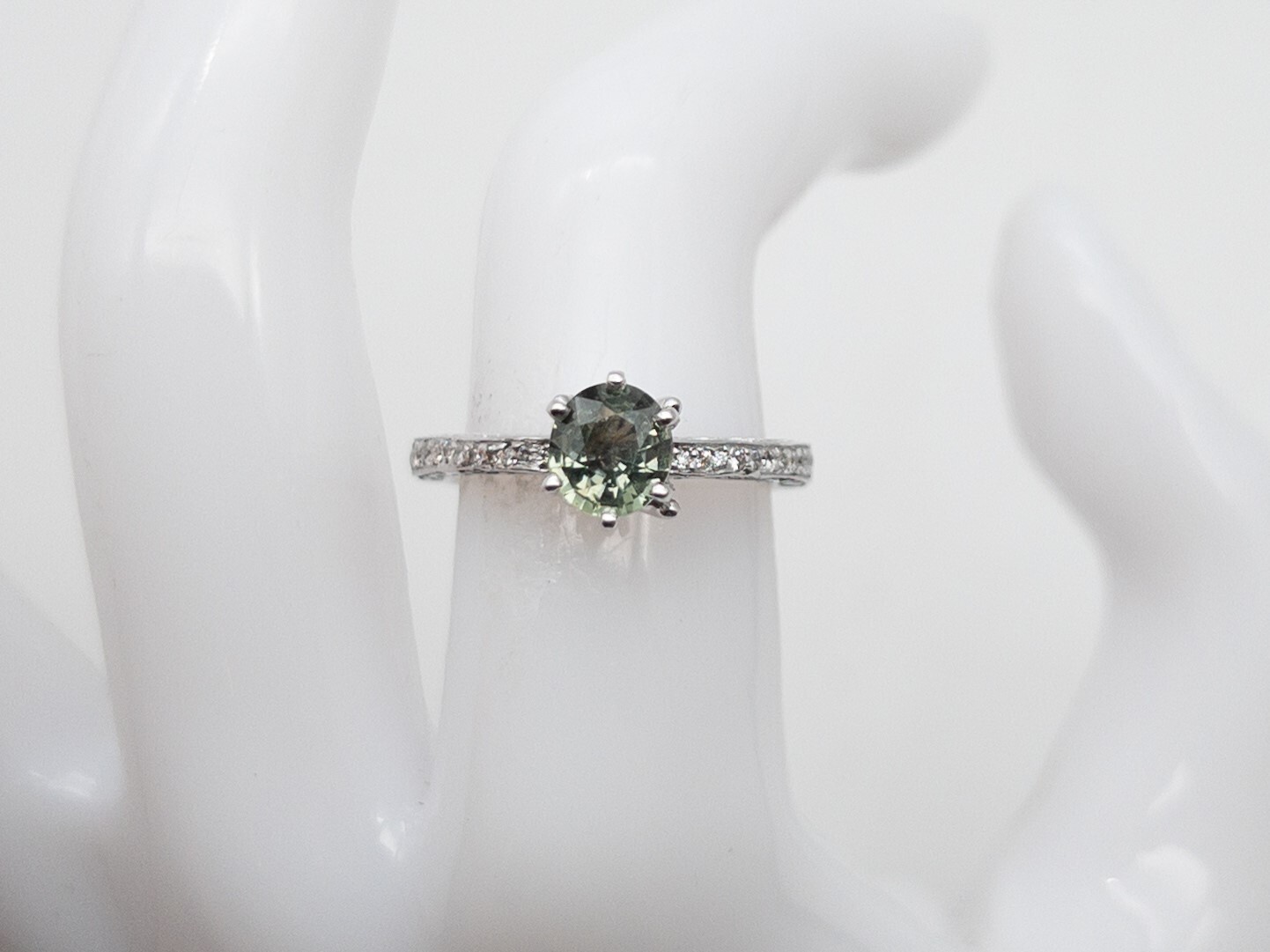 $4000 CERTIFIED NO HEAT 1.53ct Green Blue Sapphire Diamond 18k White Gold Ring